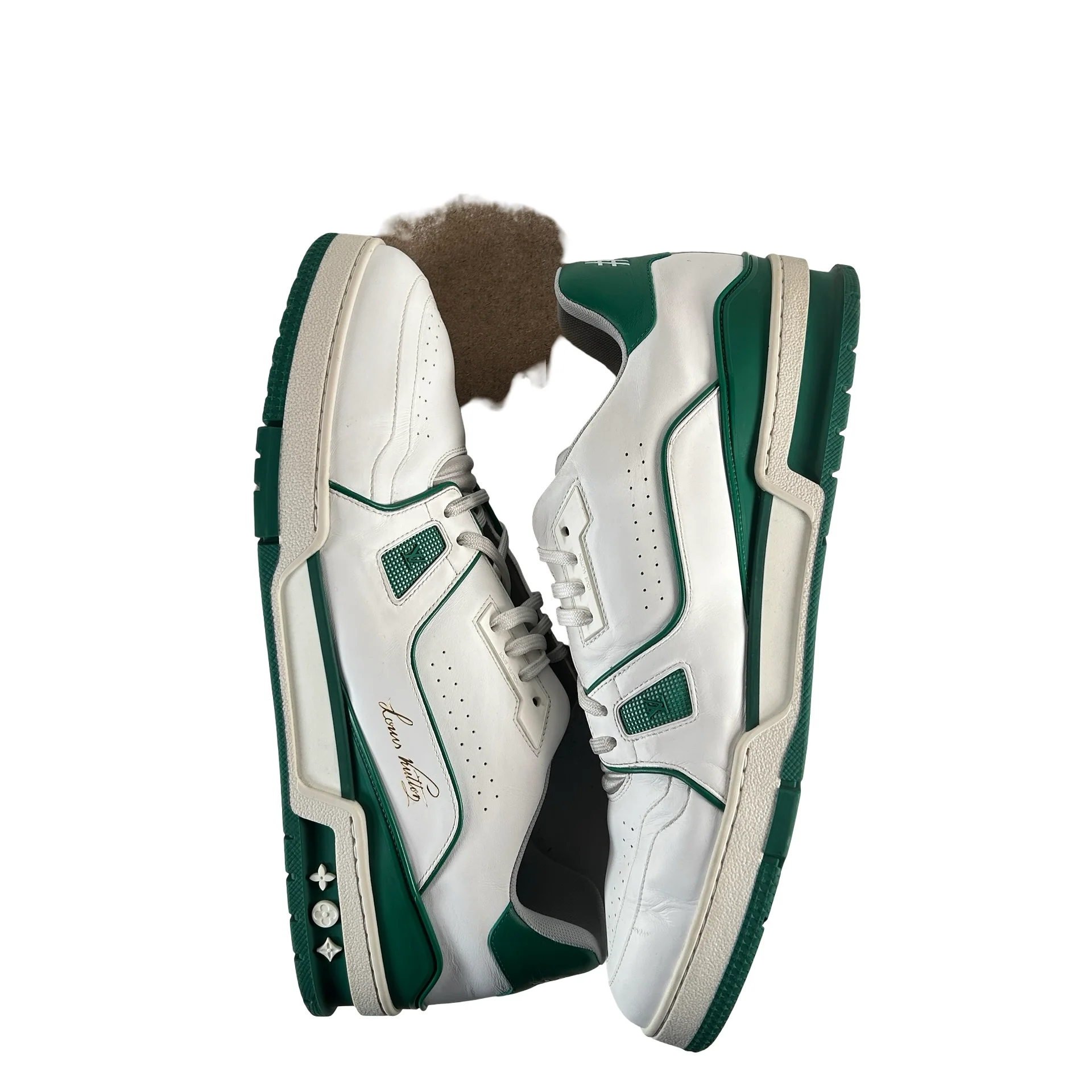 1A54HS Louis Vuitton LV Trainer Sneaker Low White Green [USED] - LV 13 (US 14.5) (Used) (No Box) - Image 4
