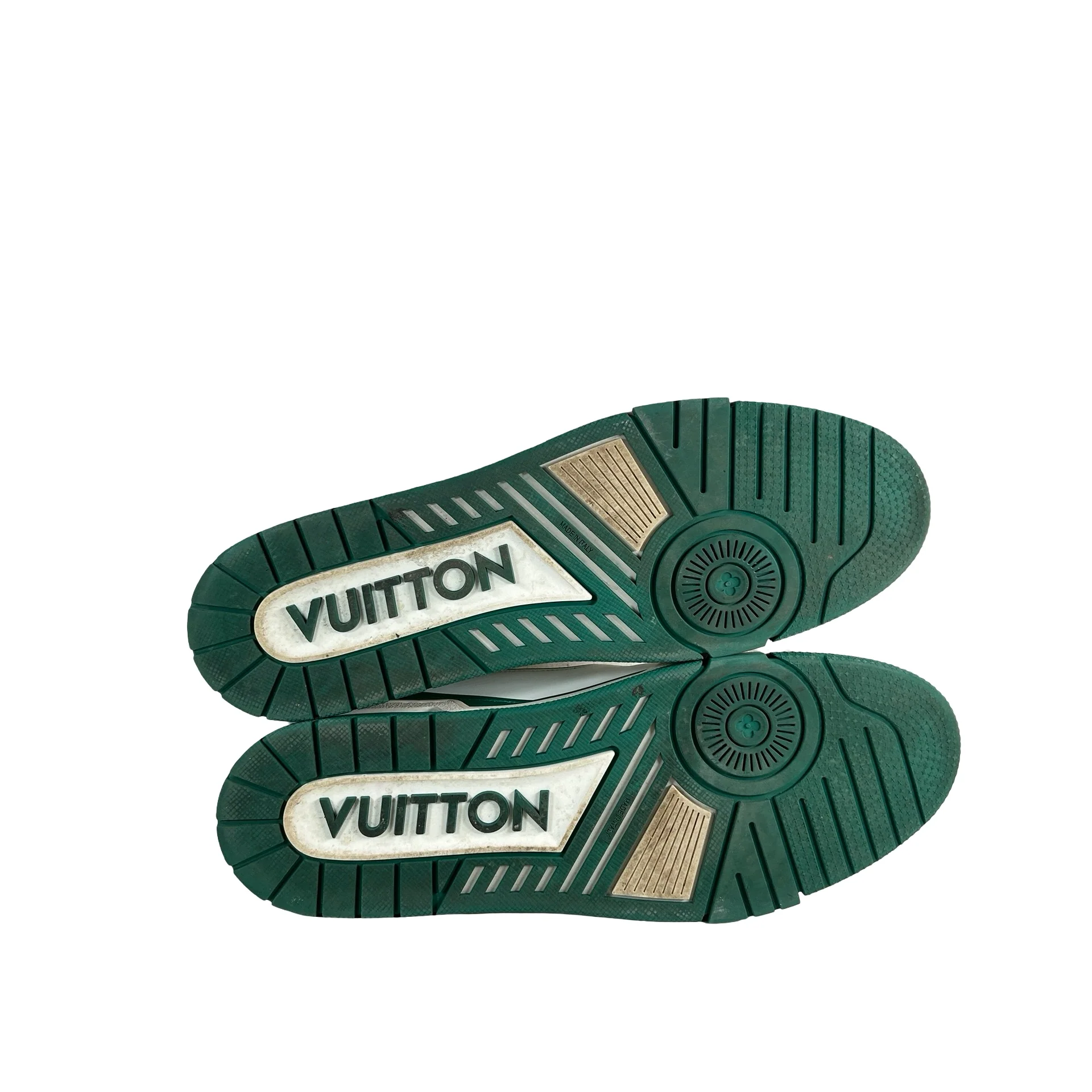 1A54HS Louis Vuitton LV Trainer Sneaker Low White Green [USED] - LV 13 (US 14.5) (Used) (No Box) - Image 6