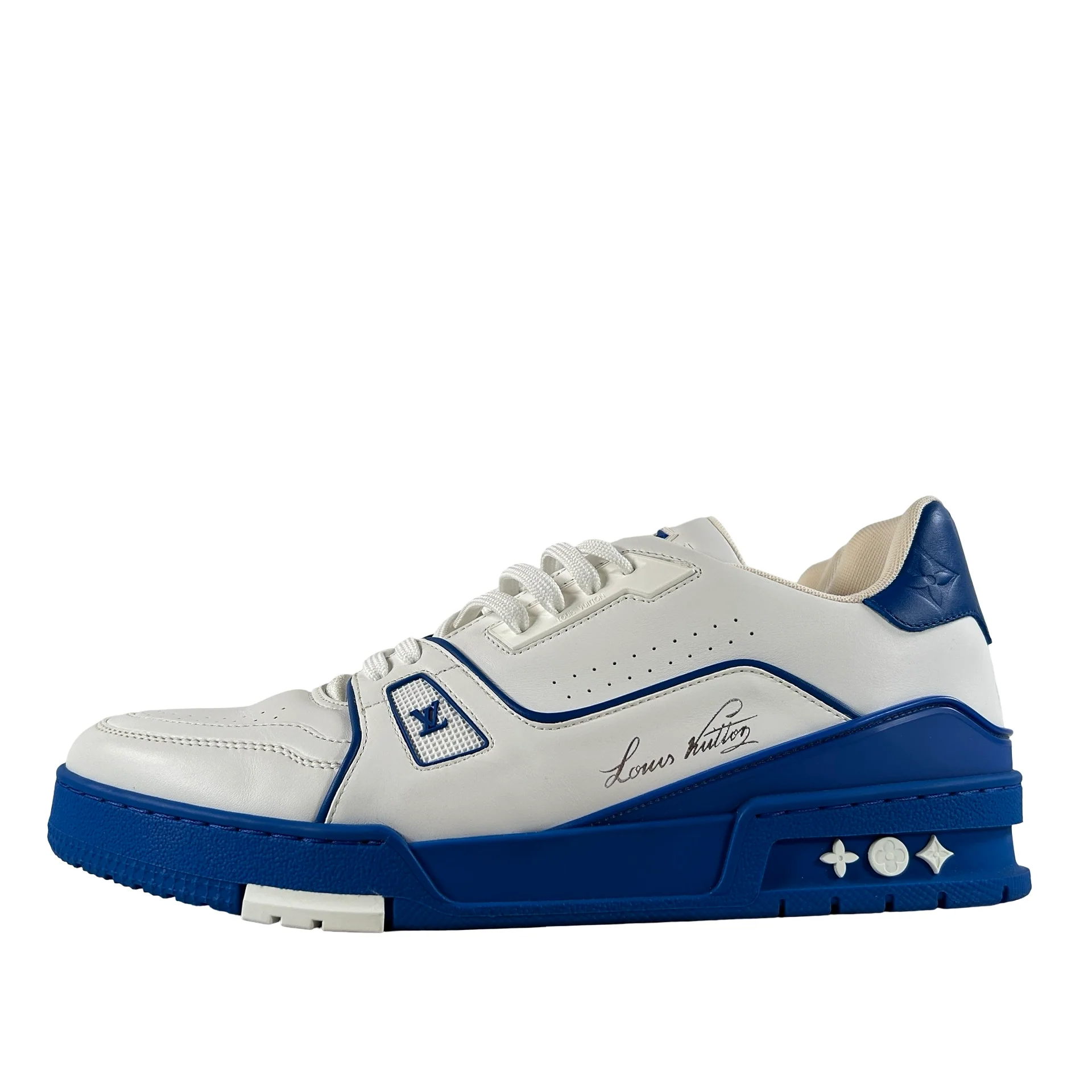 1A8SJV Louis Vuitton Trainer White Blue Signature [USED] - LV 8.5 / US 9.5