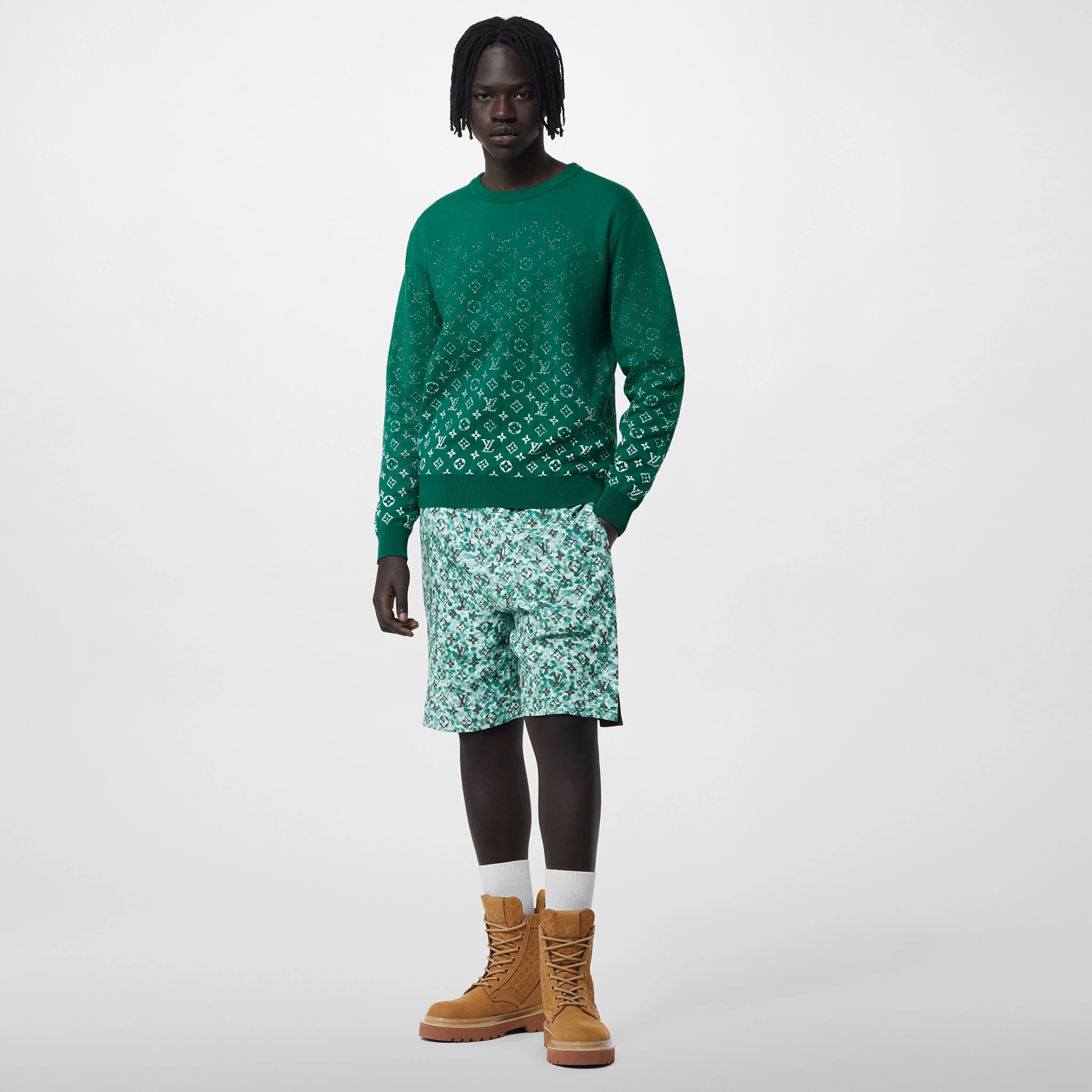 1ABIYM Louis Vuitton Monogram Gradient Cotton Crewneck Green - Image 2