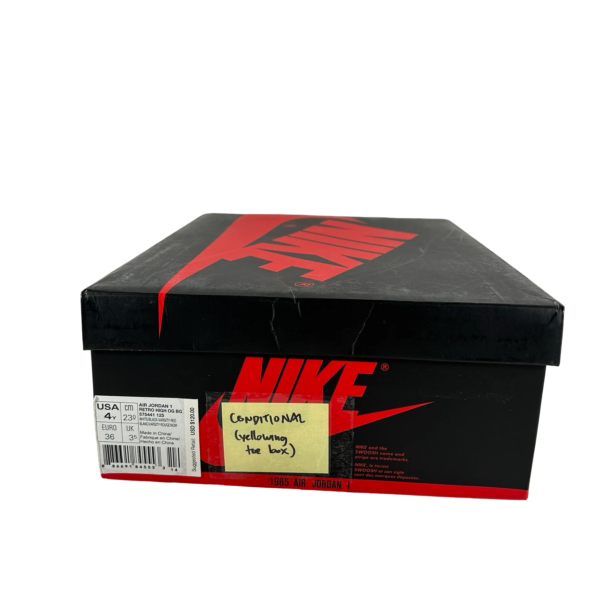 575441 125 Jordan 1 Retro Black Toe (2016) (GS) [CONDITIONAL] - 4 Y (Yellowing Toe Box) - Image 7