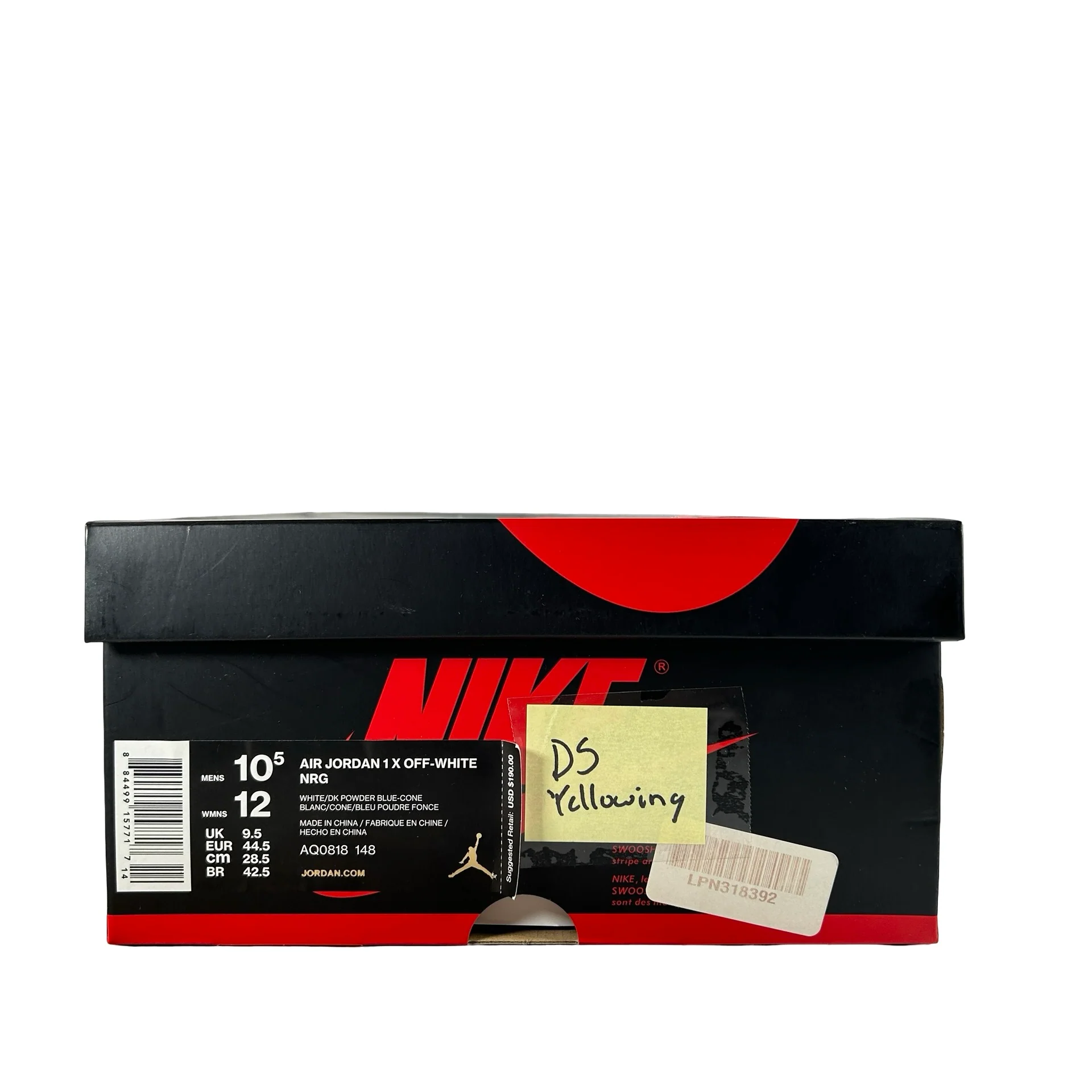 AQ0818 148 Air Jordan 1 Retro High Off-White University Blue - 10.5 M (Yellowing) - Image 7