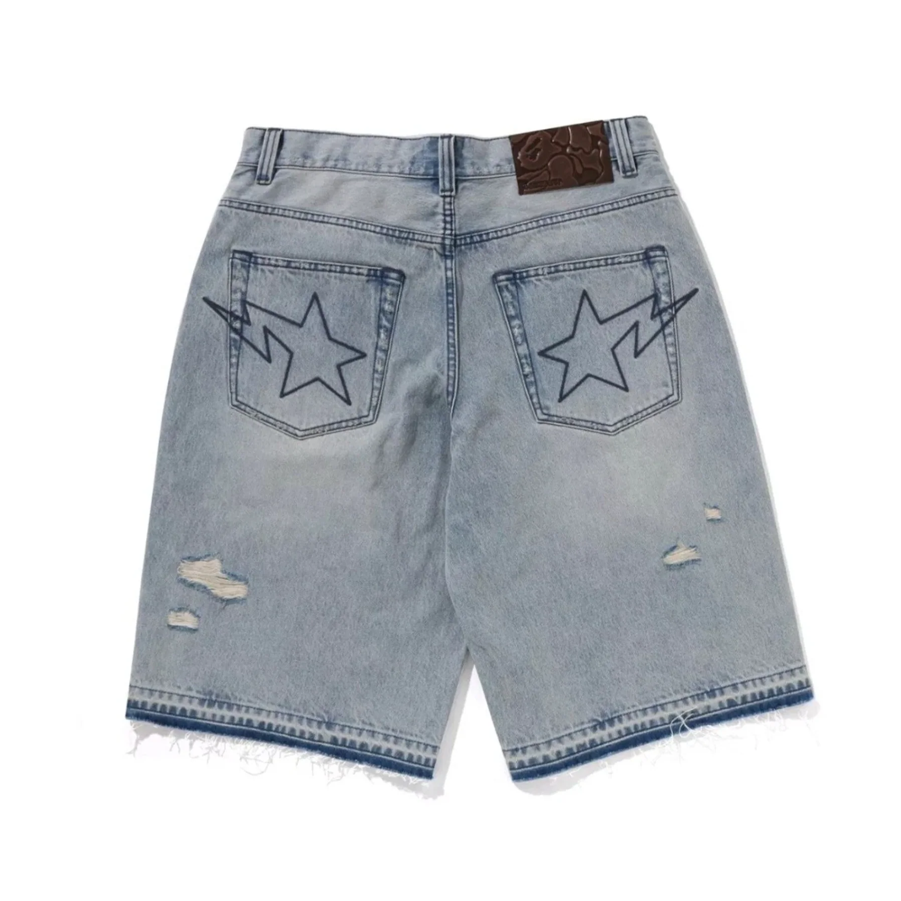 Bape A Bathing Ape Destroyed Sta Relaxed Fit Denim Shorts Pants [USED] - L (Used) - Image 2
