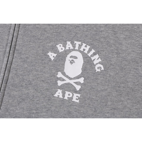 Bape Ape Crossbone College Zip Hoodie Grey - Image 3