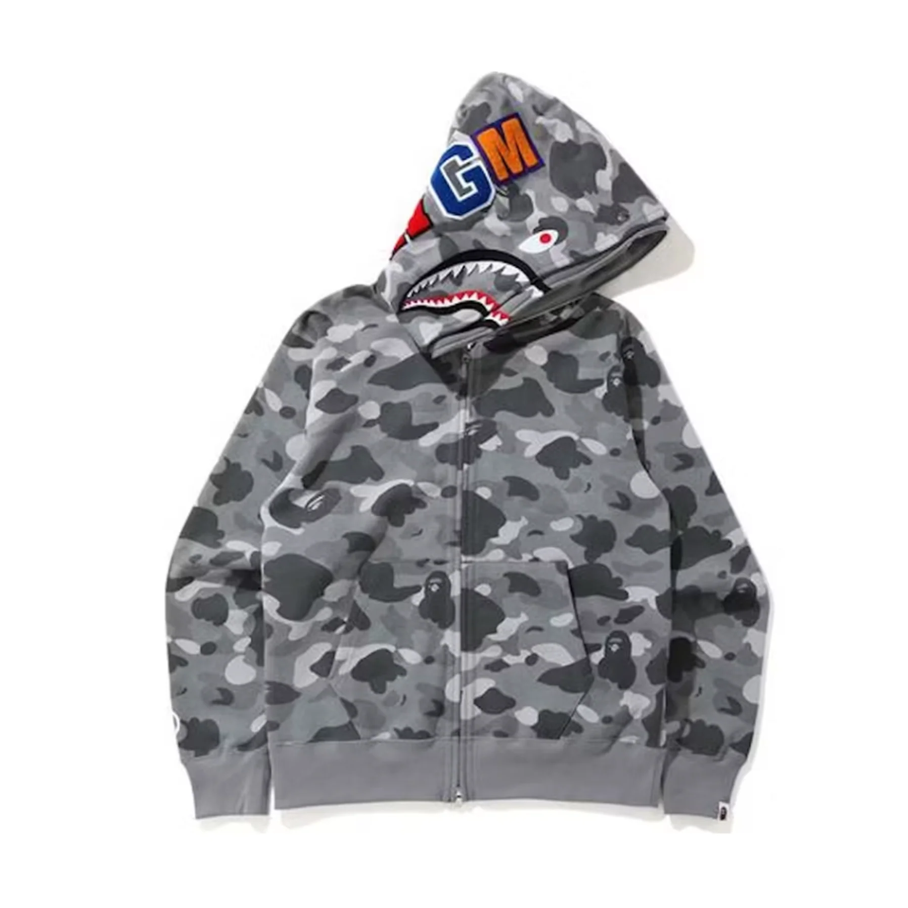 BAPE Color Camo Shark Wide Full Zip Double Hoodie Gray [USED] - M (Used) - Image 3