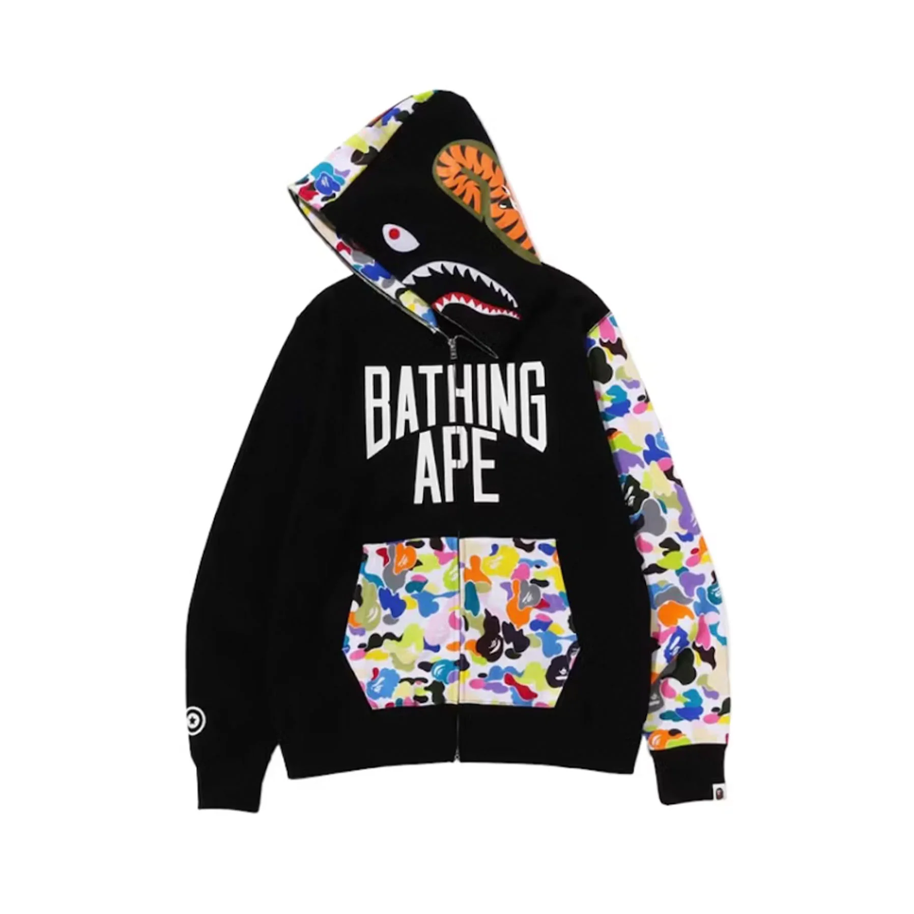 BAPE Multi Camo NYC Logo Shark Full Zip Hoodie Black [USED] - M (Used) - Image 2