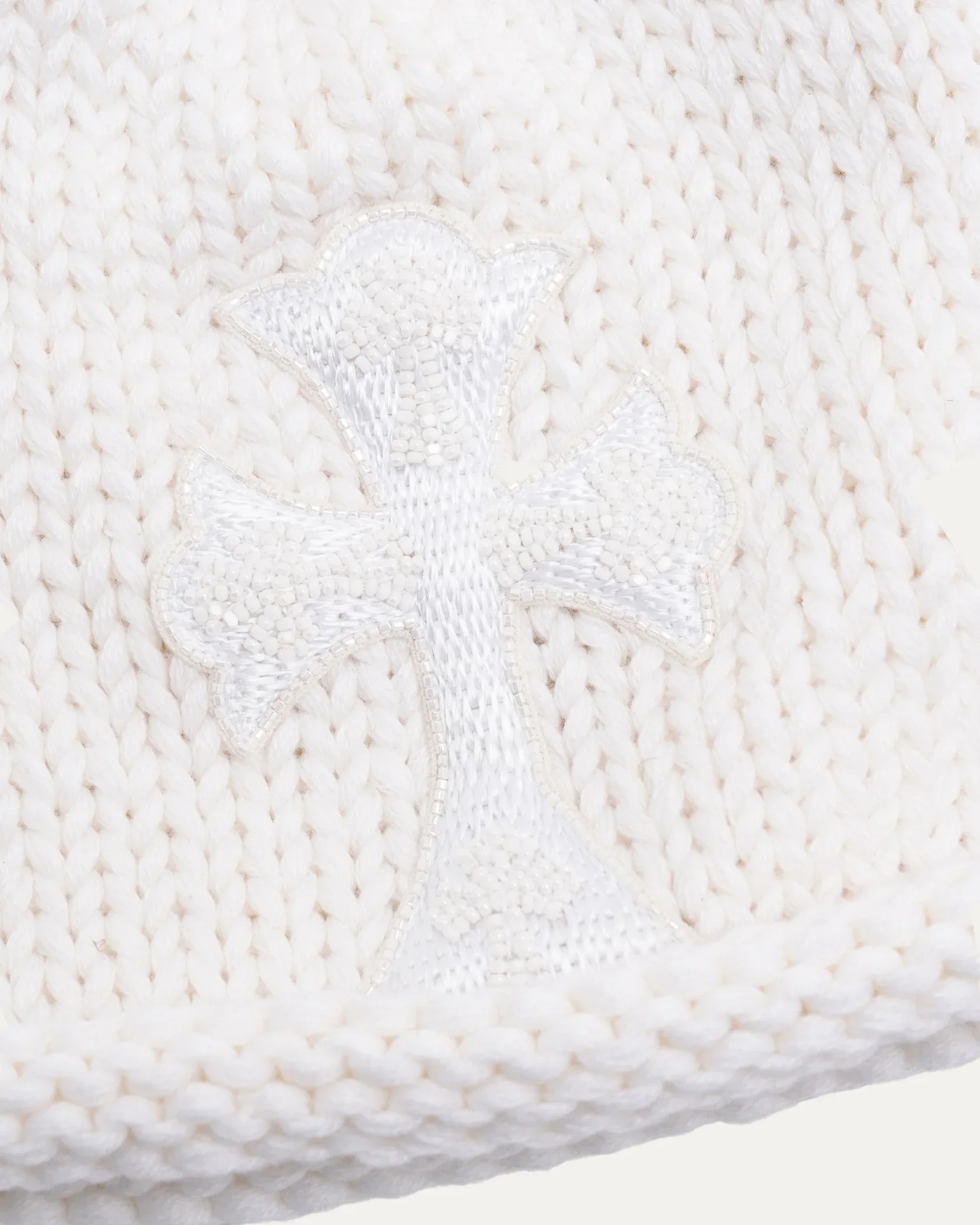 Chrome Hearts Cashmere Beaded Cross Beanie White - Image 3