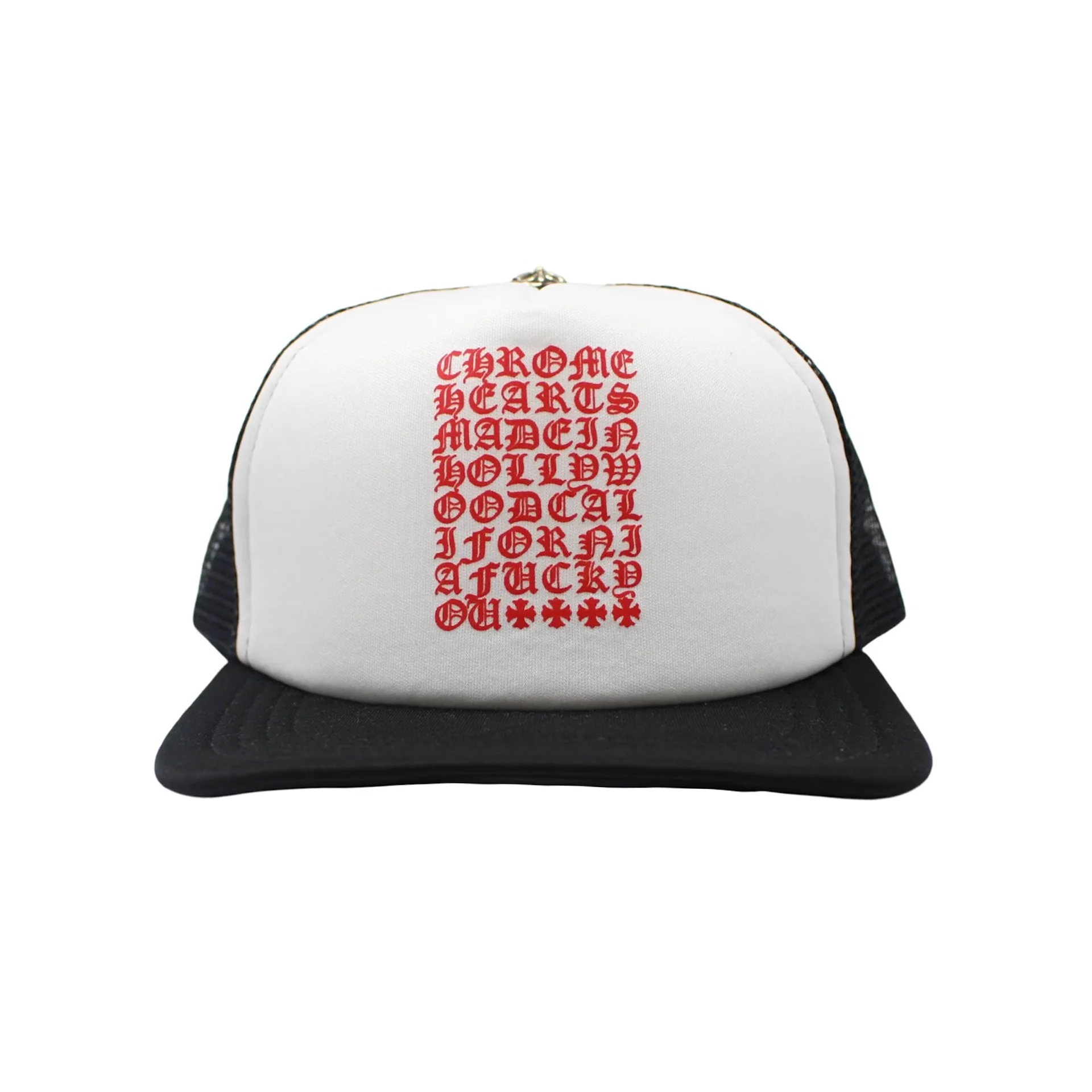Chrome Hearts Eyechart Trucker Hat Black/White/Red