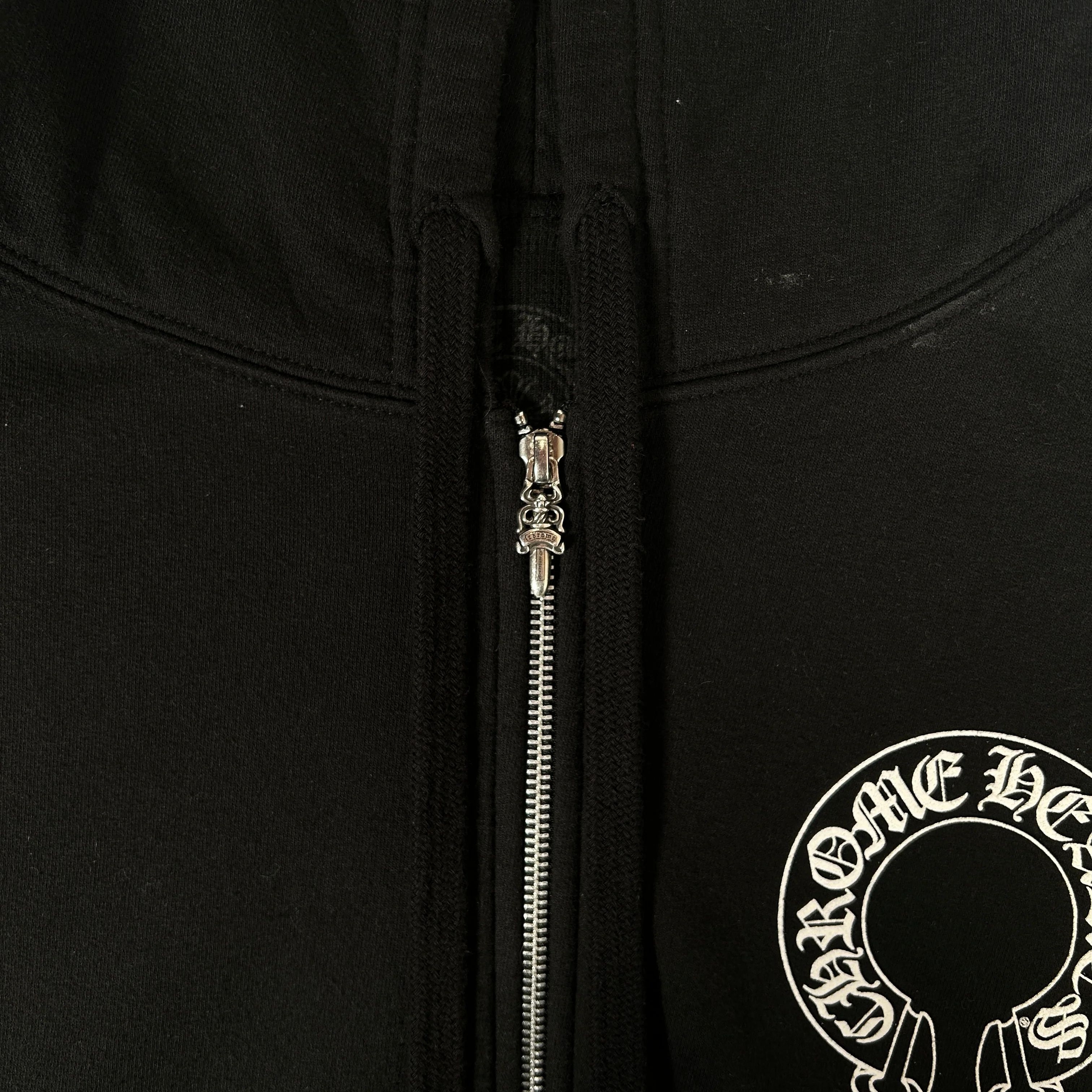 Chrome Hearts Horseshoe Floral Cross Sleeve Thermal Lined Zip Up Hoodie Black/White [USED] - S (Used) - Image 4