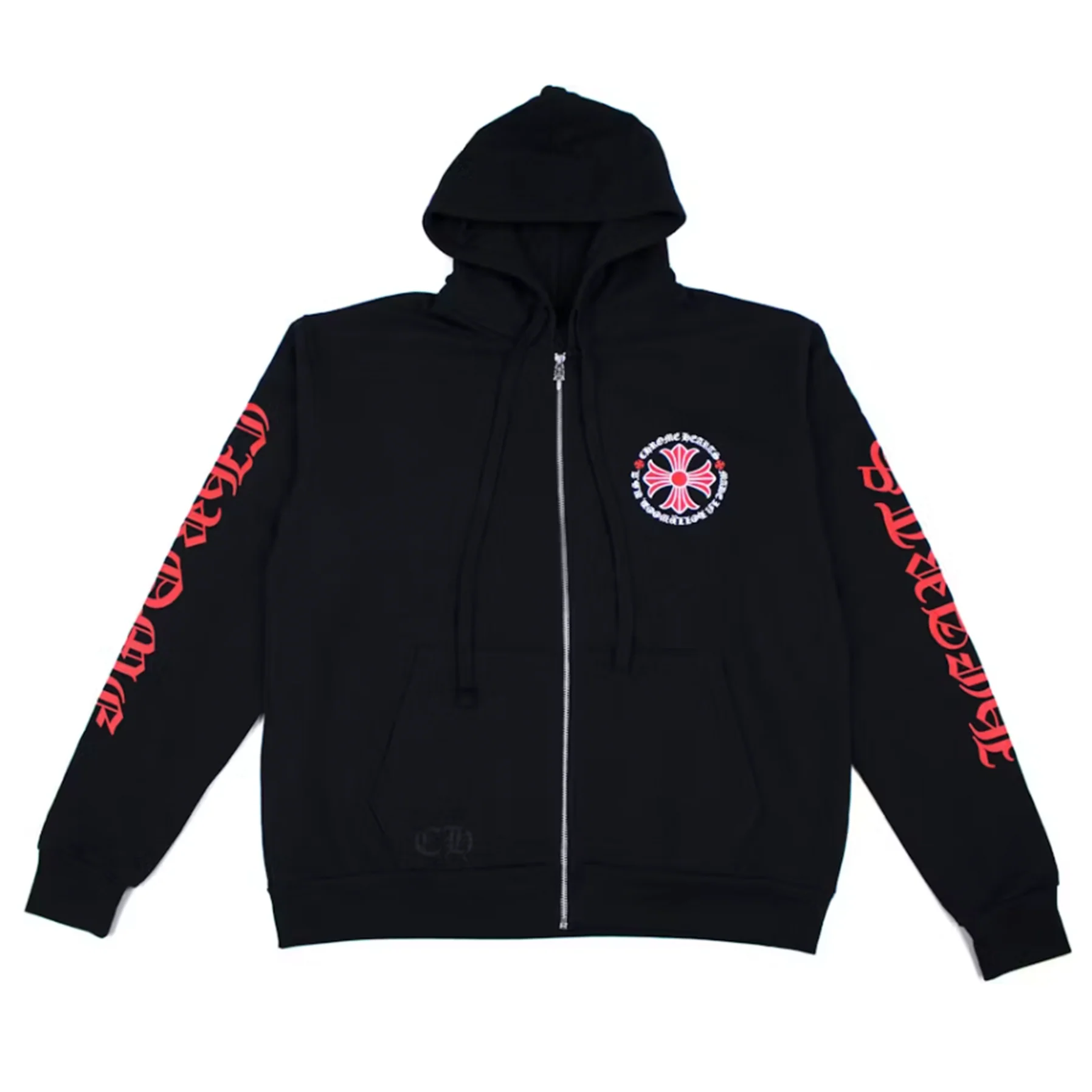 Chrome Hearts Made In Hollywood Plus Cross Zip Up Hoodie Black/Red [USED] - L (Used) - Image 2