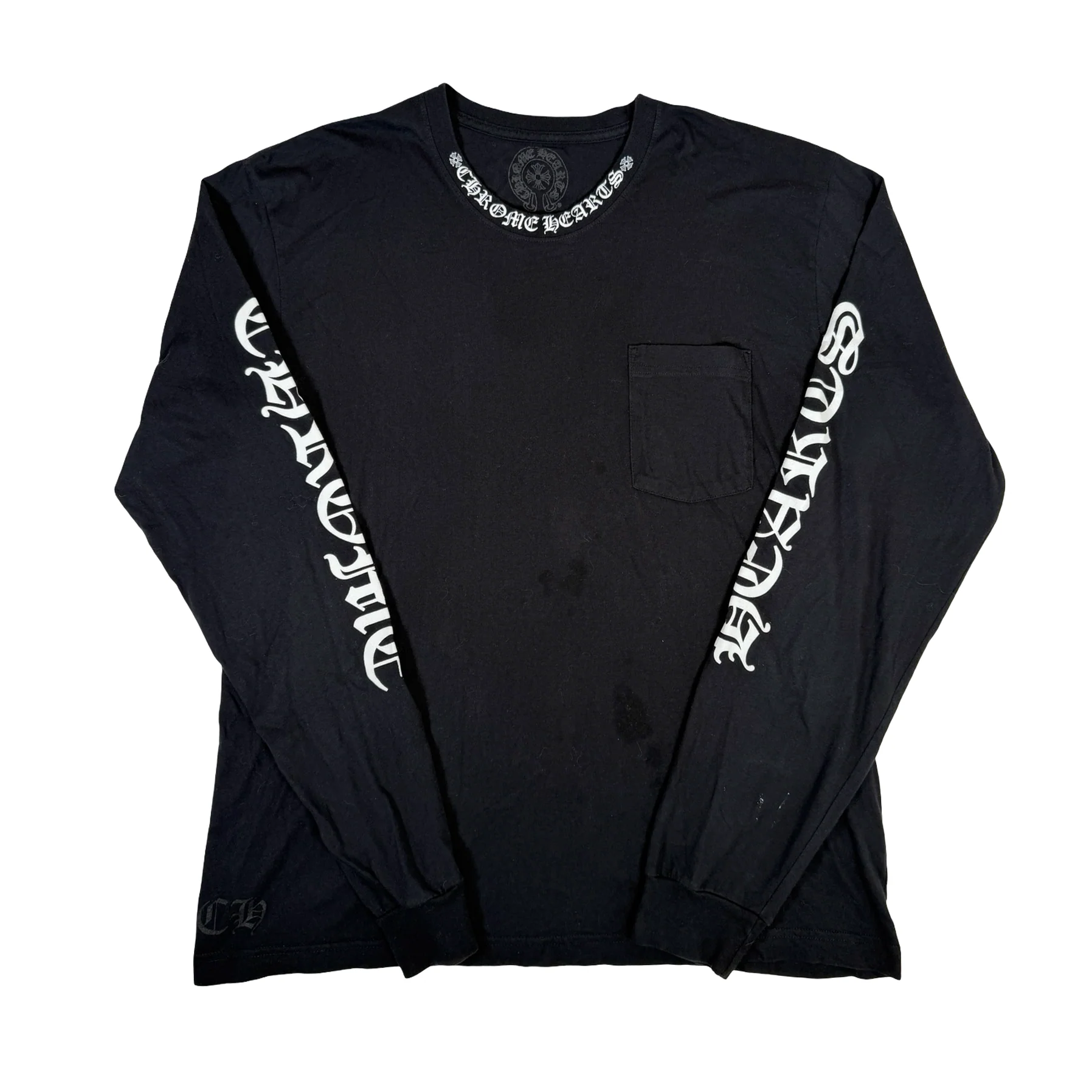 Chrome Hearts Neck Logo Long Sleeve Pocket T-Shirt Black White [USED] - XL (Used)