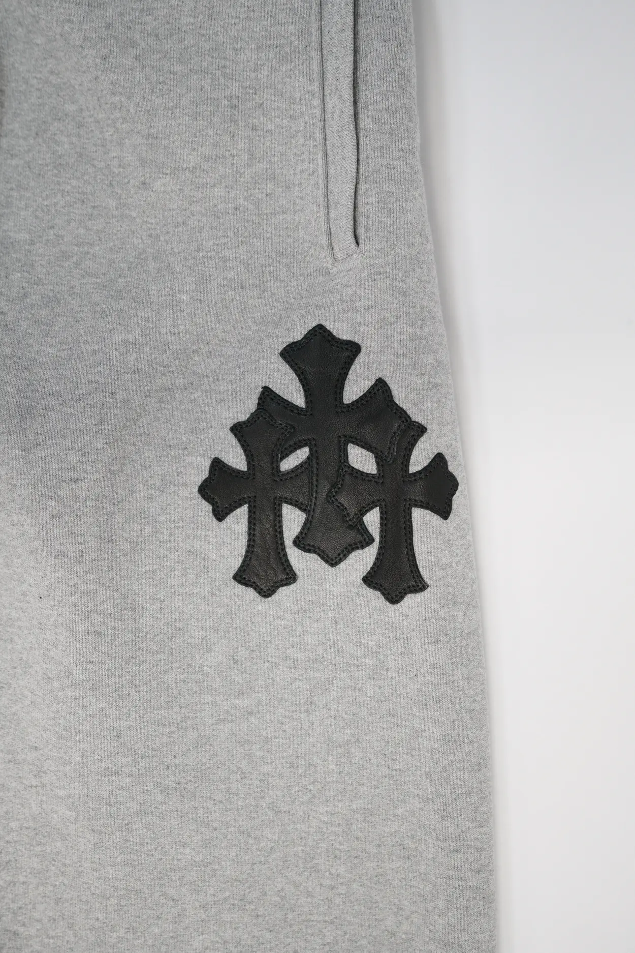 Chrome Hearts Paper Jam Triple Leather Cross Grey Sweatpants - Image 2