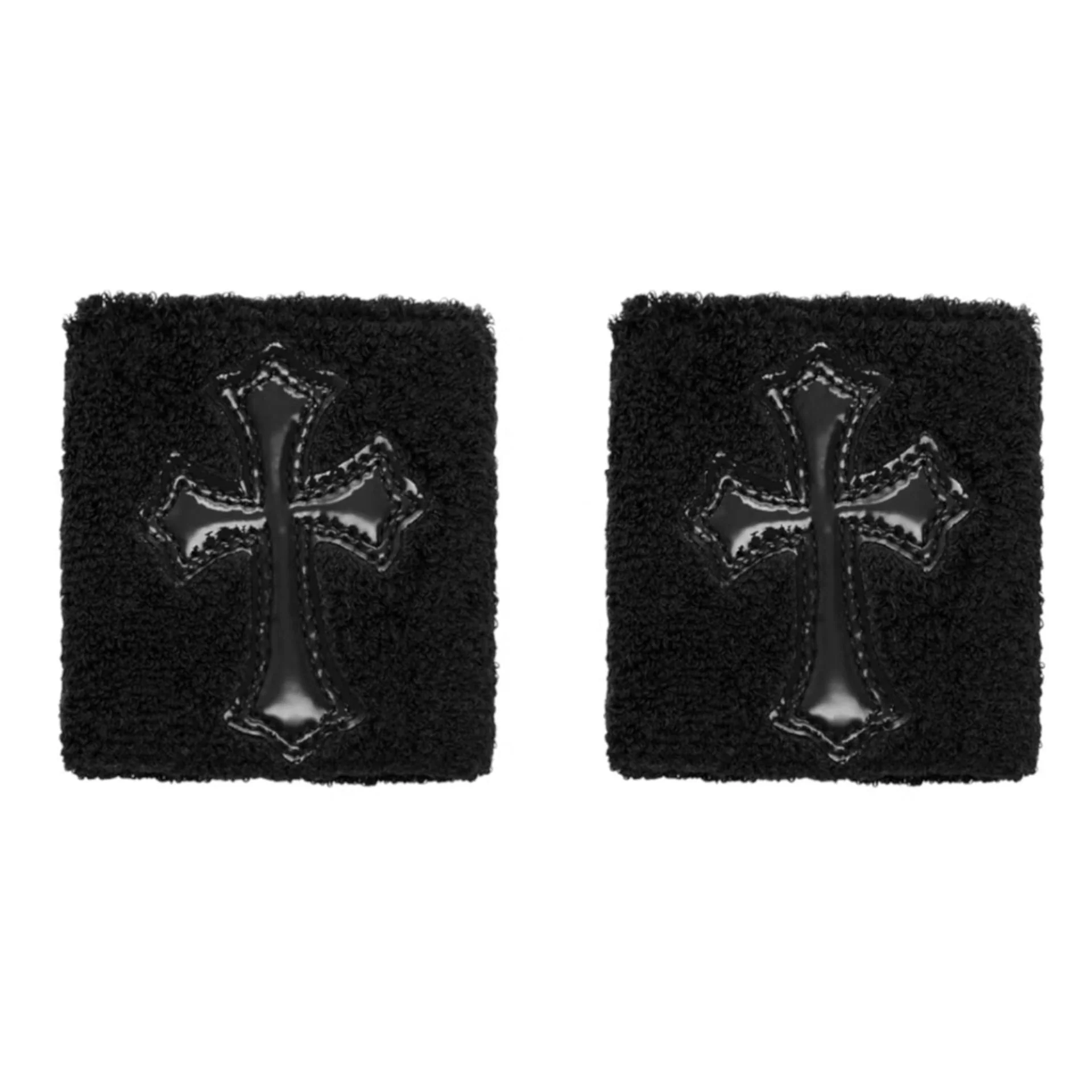 Chrome Hearts Patent Leather Cross Patch Sweatband Set Black Black