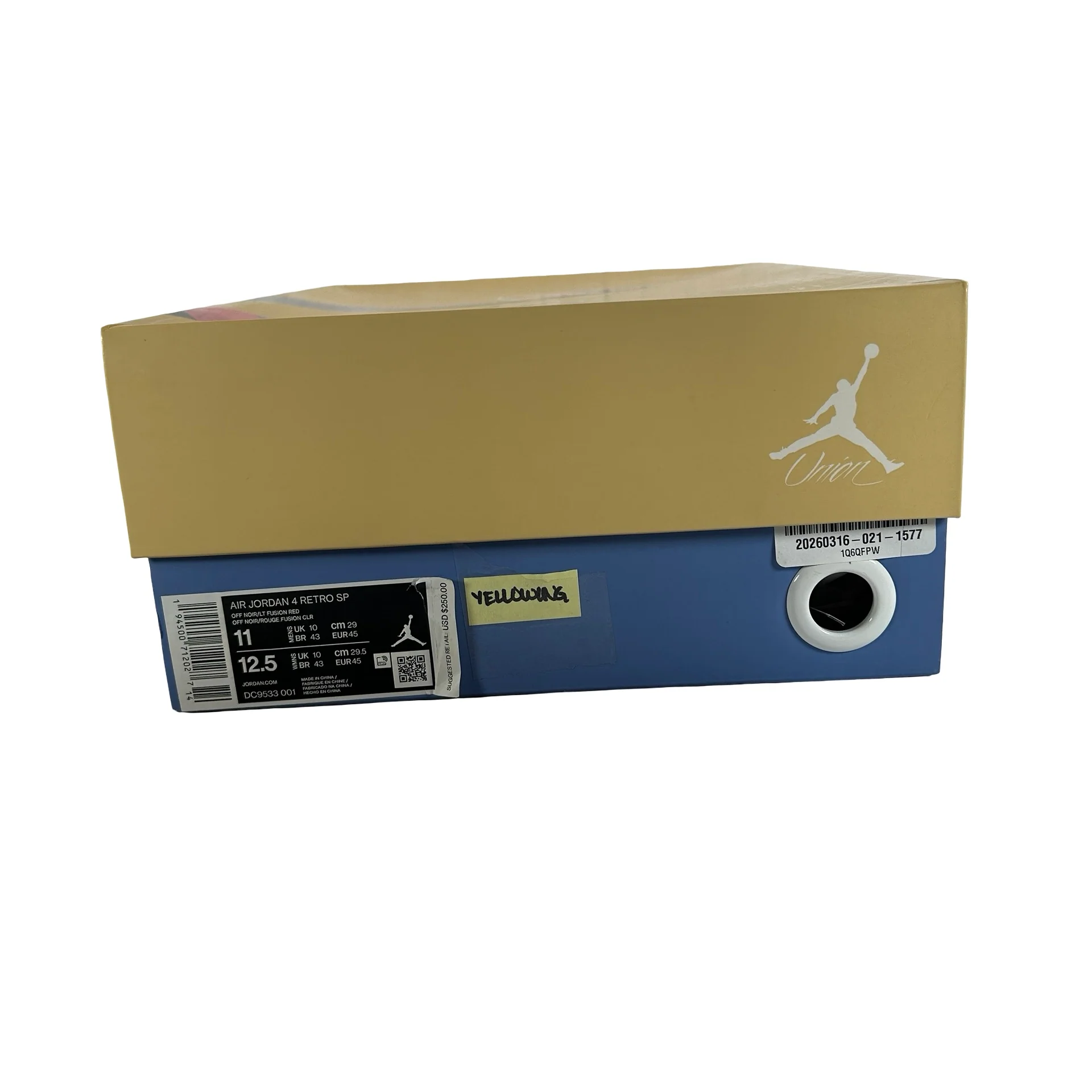 DC9533 001 Jordan 4 Union Off Noir - 11 M (Yellowing) - Image 7