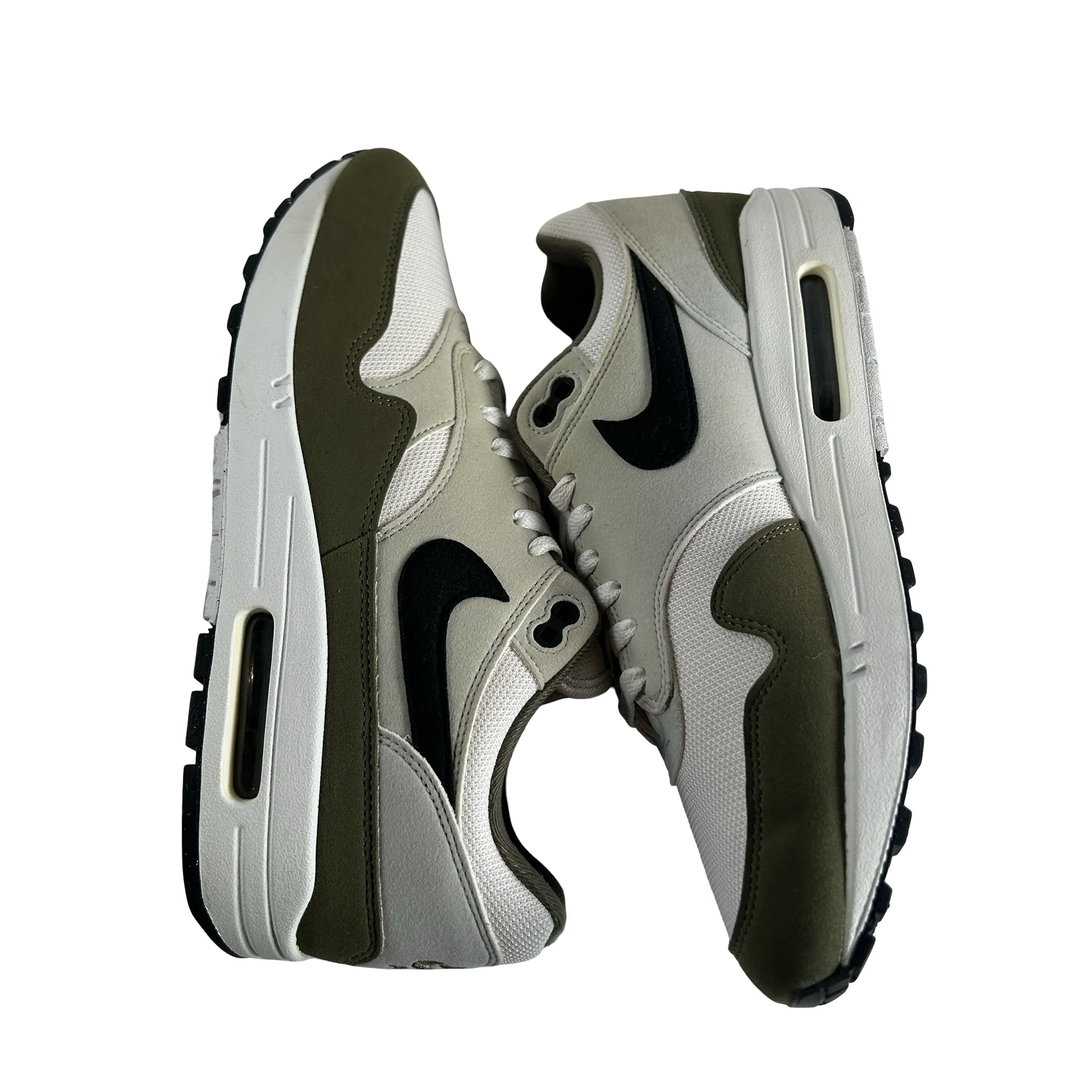 FD9082 102 Nike Air Max 1 White Black Medium Olive [USED] - 10 M (Used) - Image 4