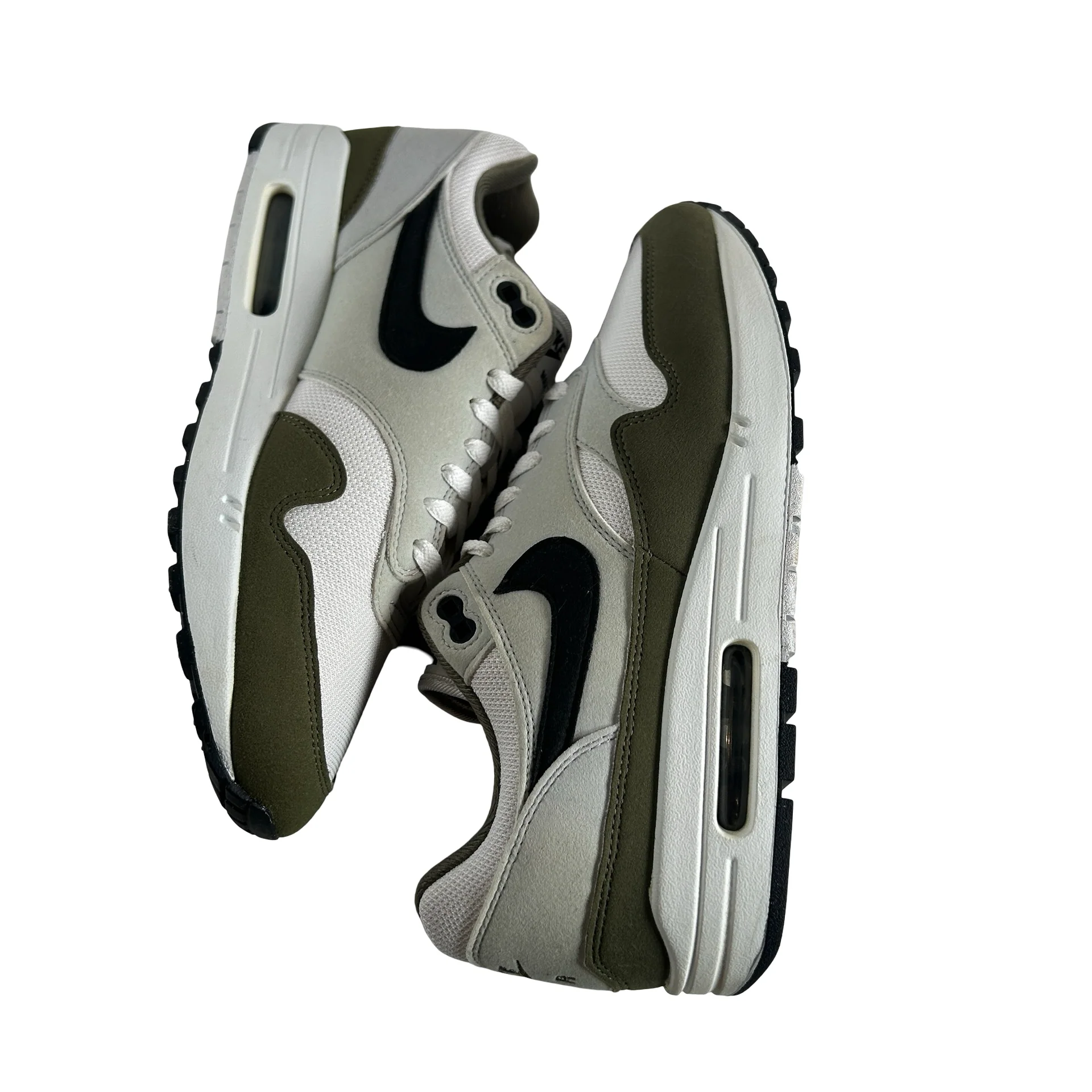 FD9082 102 Nike Air Max 1 White Black Medium Olive [USED] - 10 M (Used) - Image 5