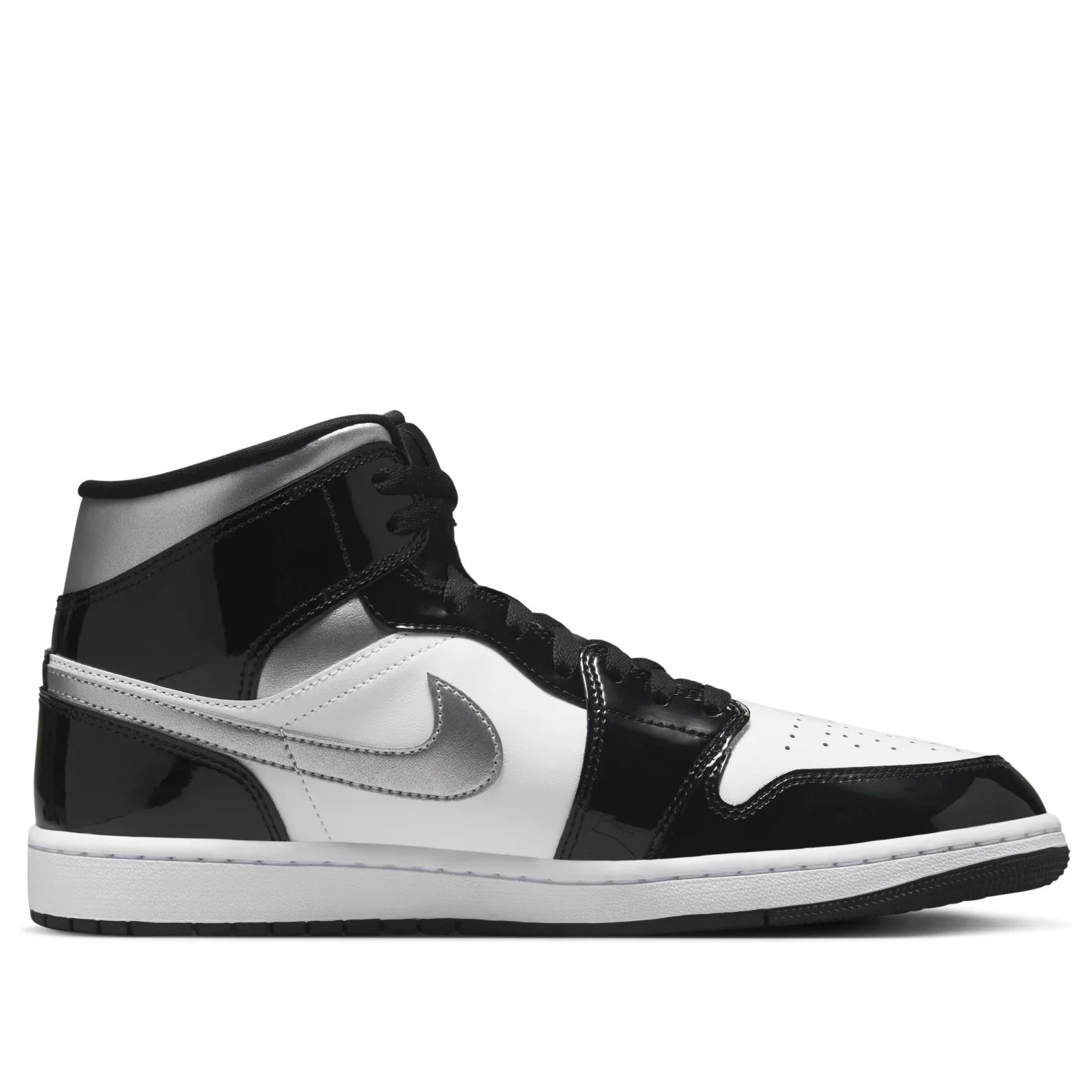 HV0789 010 Air Jordan 1 Mid SE Patent Black White Metallic Silver Metallic Gold - Image 2