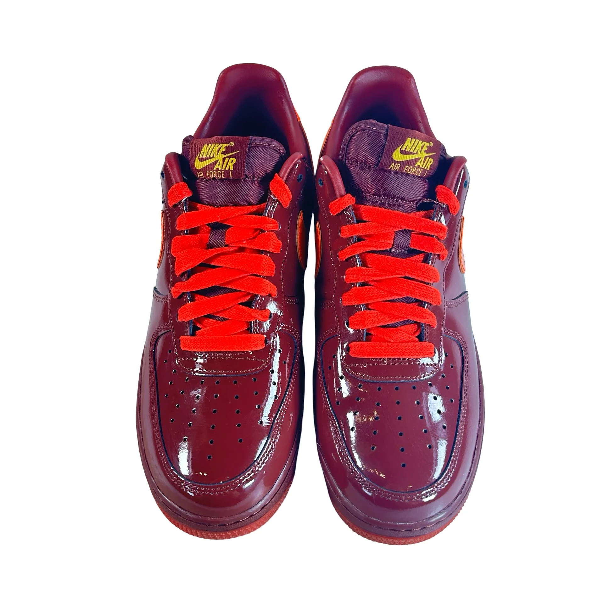 IO4489 601 Nike Air Force 1 Low Patent Leather Dark Team Red Safety Orange [USED] - 9 M (Used) - Image 2