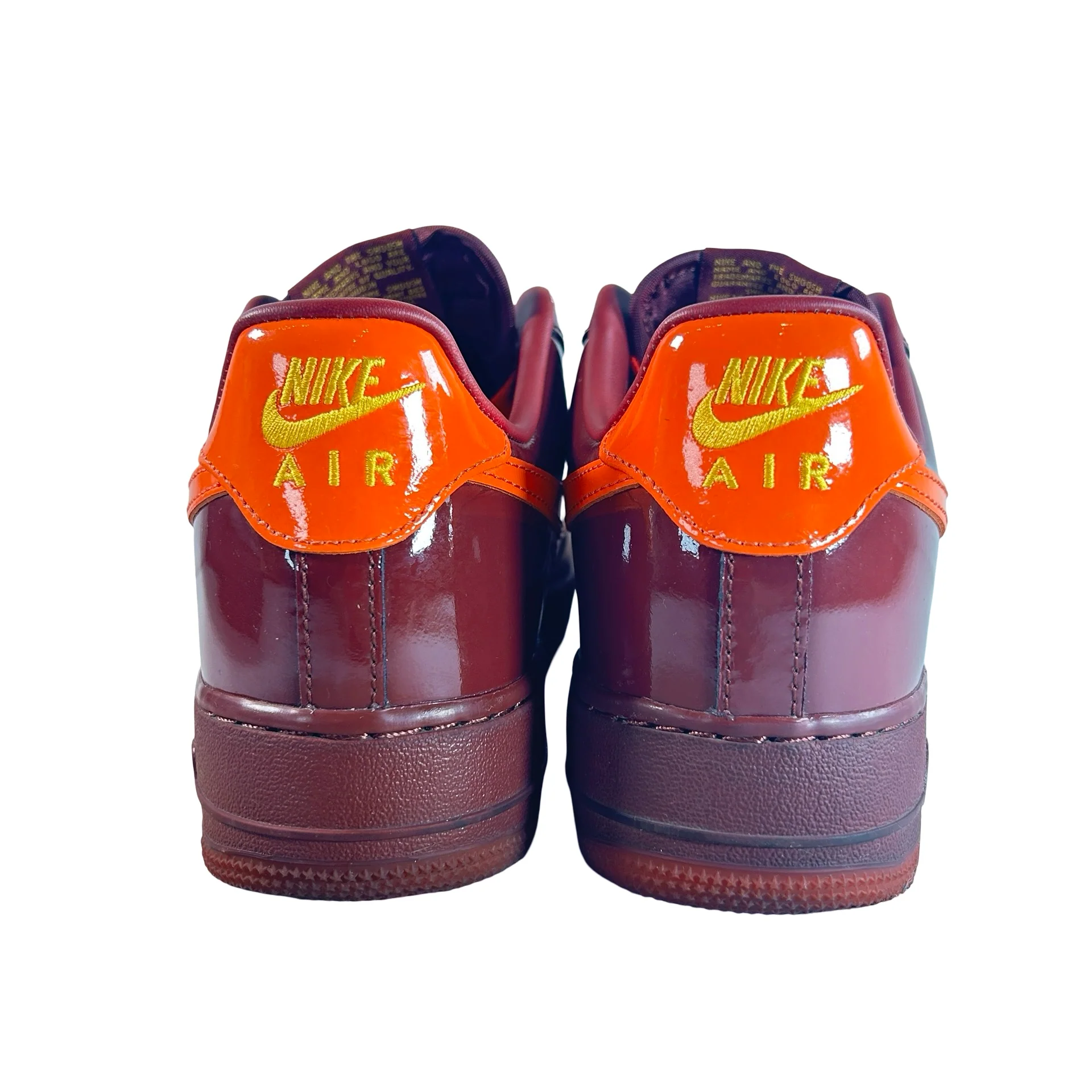IO4489 601 Nike Air Force 1 Low Patent Leather Dark Team Red Safety Orange [USED] - 9 M (Used) - Image 3