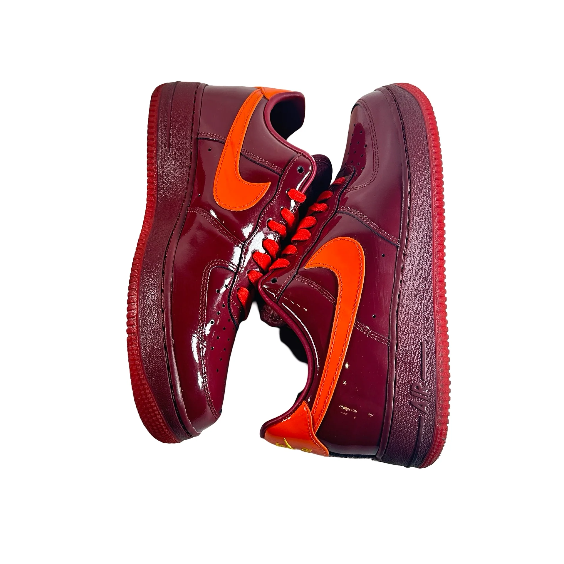 IO4489 601 Nike Air Force 1 Low Patent Leather Dark Team Red Safety Orange [USED] - 9 M (Used) - Image 5