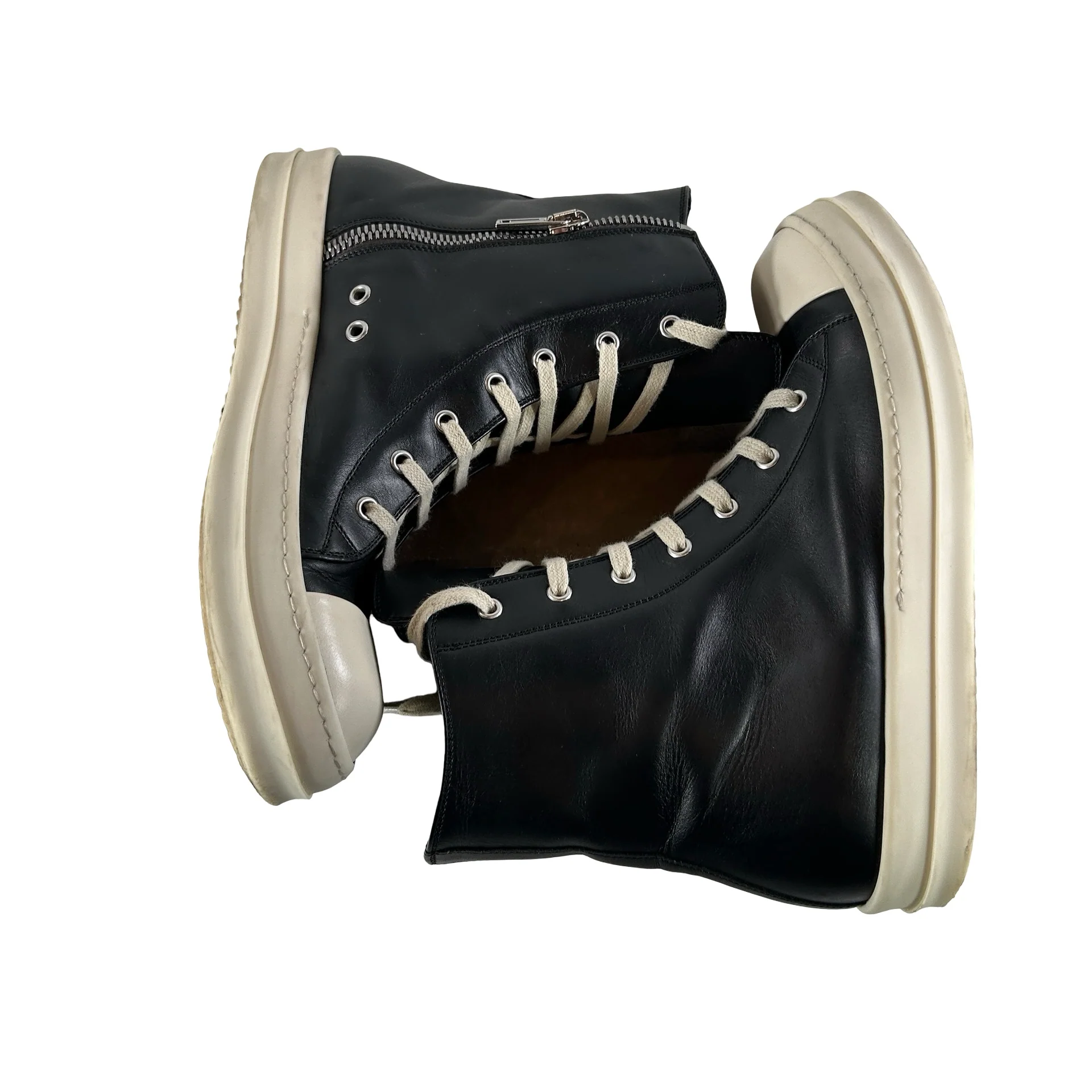 RU01B1890 Rick Owens Ramones Leather High Top Black Cream [USED] - EU 42 (Used3) (No Box3) - Image 4