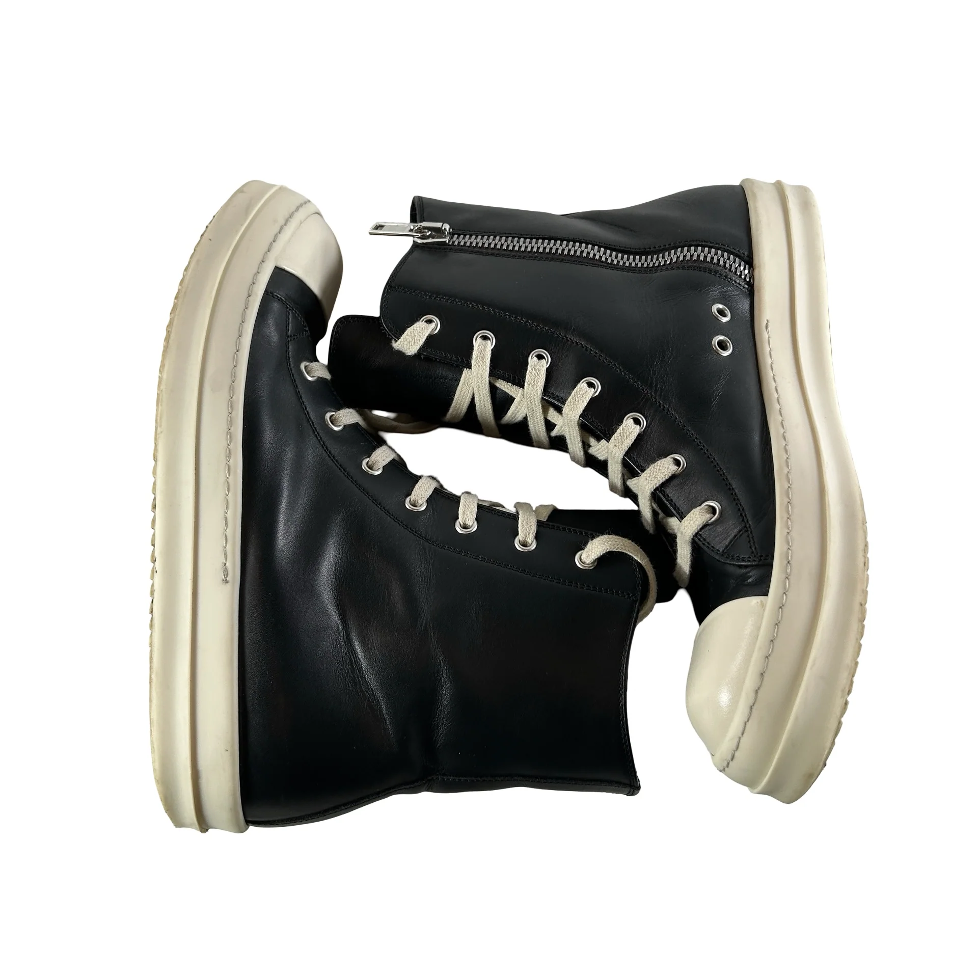 RU01B1890 Rick Owens Ramones Leather High Top Black Cream [USED] - EU 42 (Used3) (No Box3) - Image 5