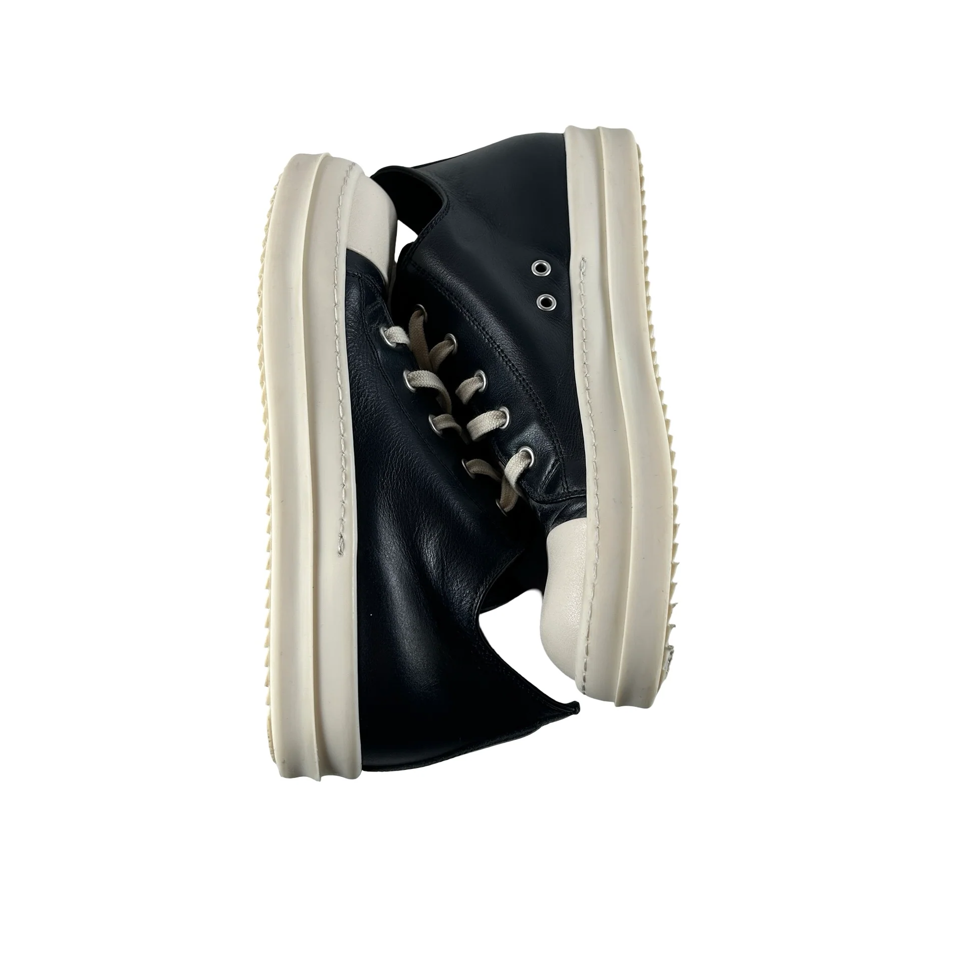 RU02E1891 LCO 911 Rick Owens Low Sneaks Leather Black Milk [USED] - 35 EU (Used) (No Box) - Image 4