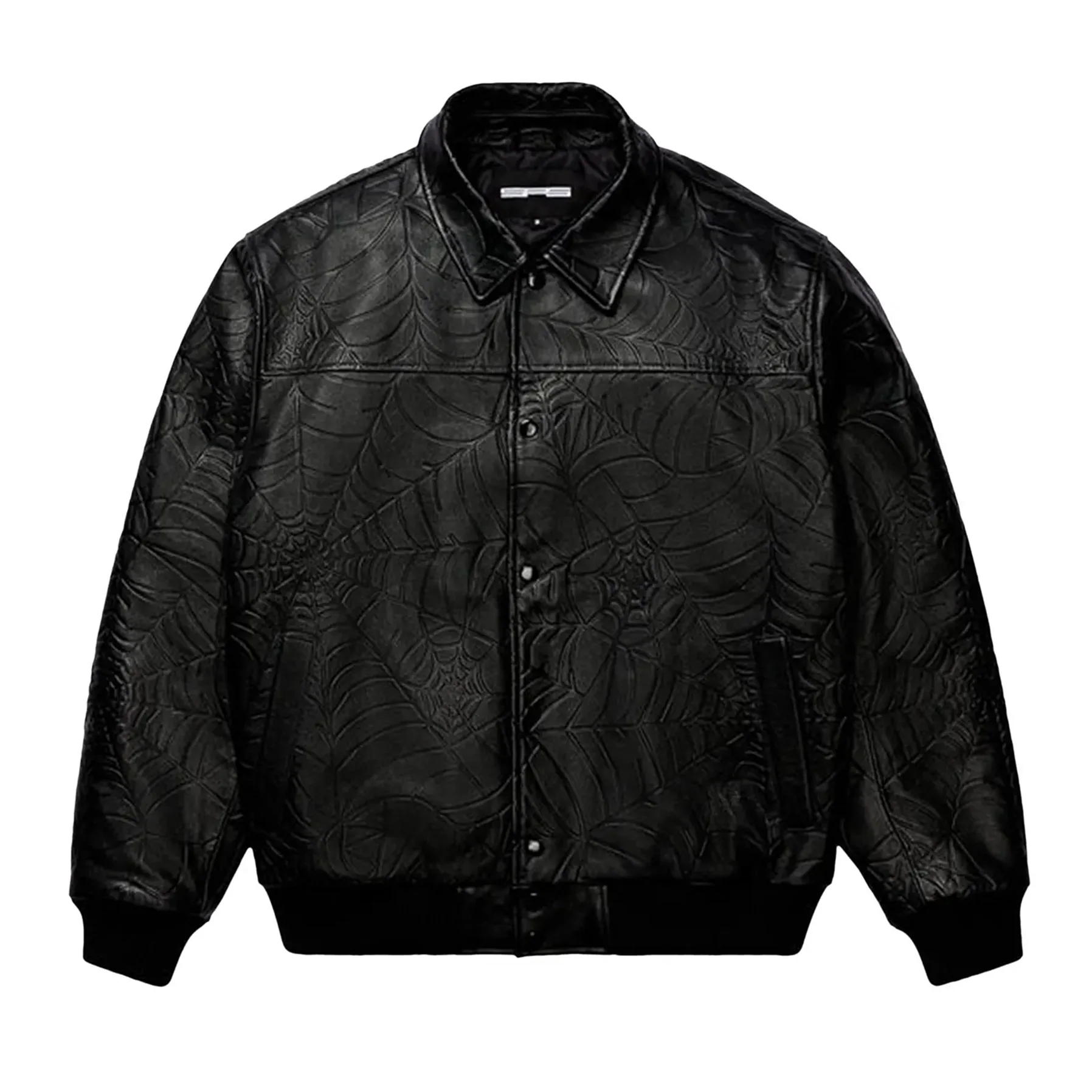 Sp5der Debossed Web Leather Jacket Black - Image 2