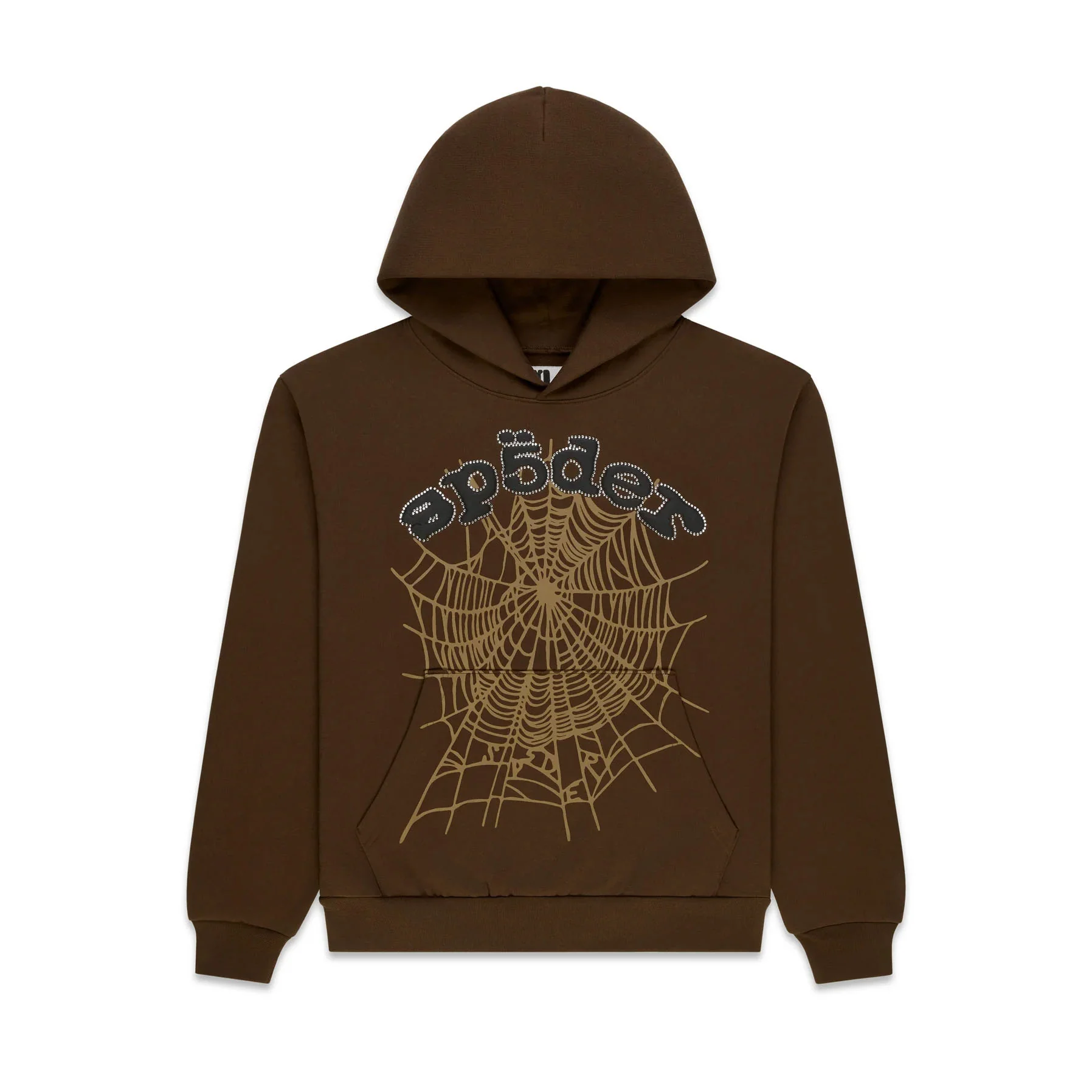 Sp5der Rhinestone OG Web Hoodie Brown