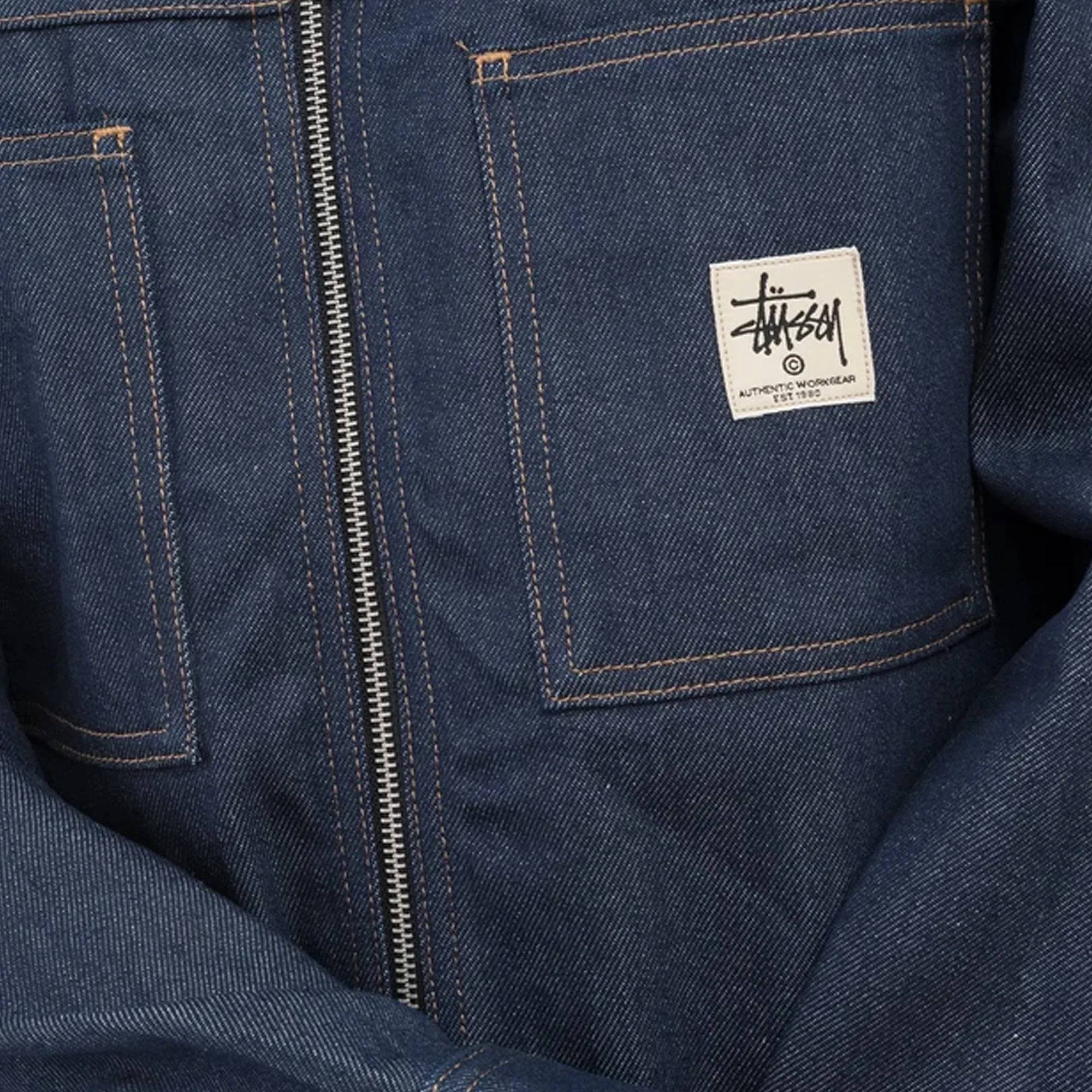 Stussy Mens Denim Zip Up Work Shirt 'Indigo' - Image 3