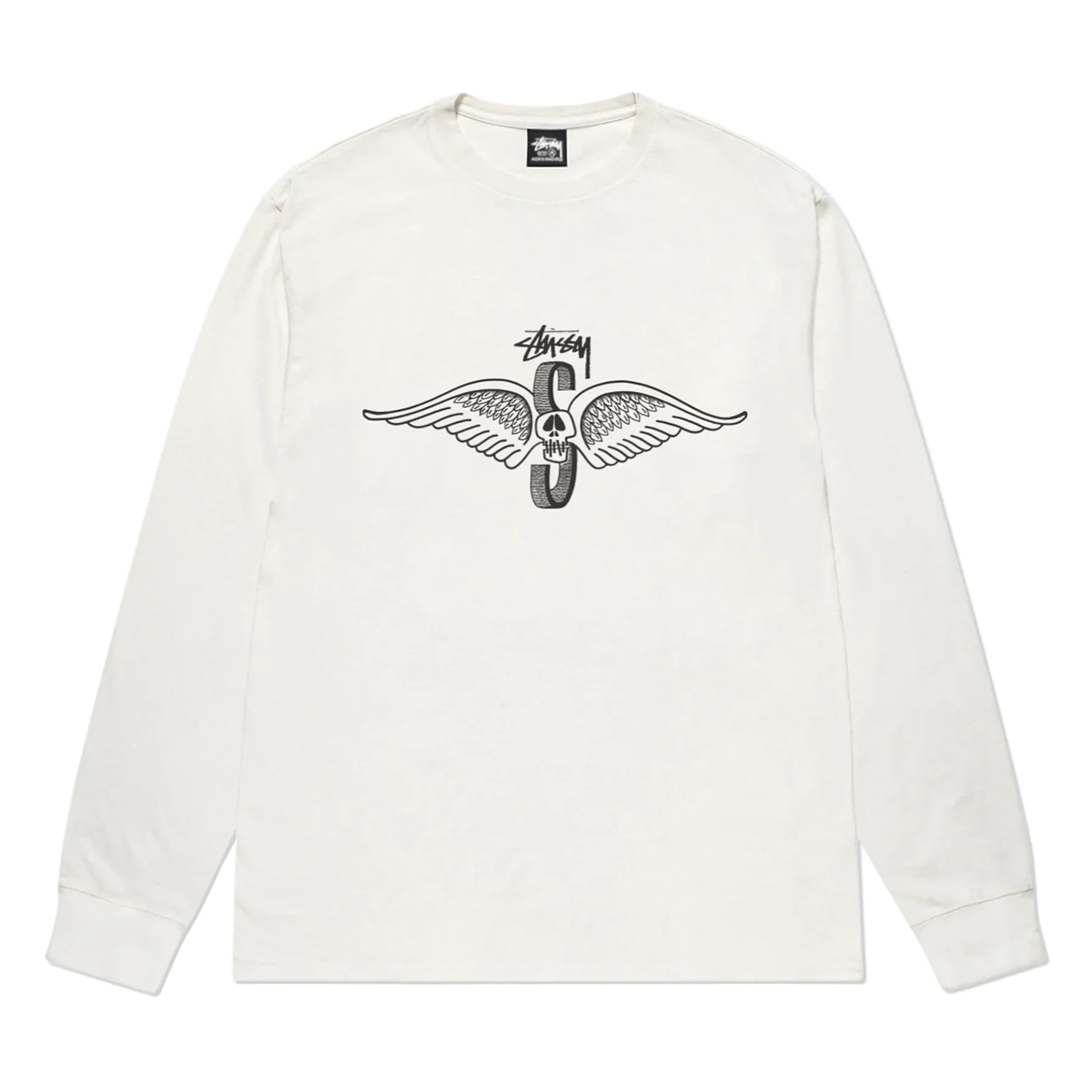 Stüssy Men's Skull Wings Pig. Dyed Long Sleeve T-Shirt Natural