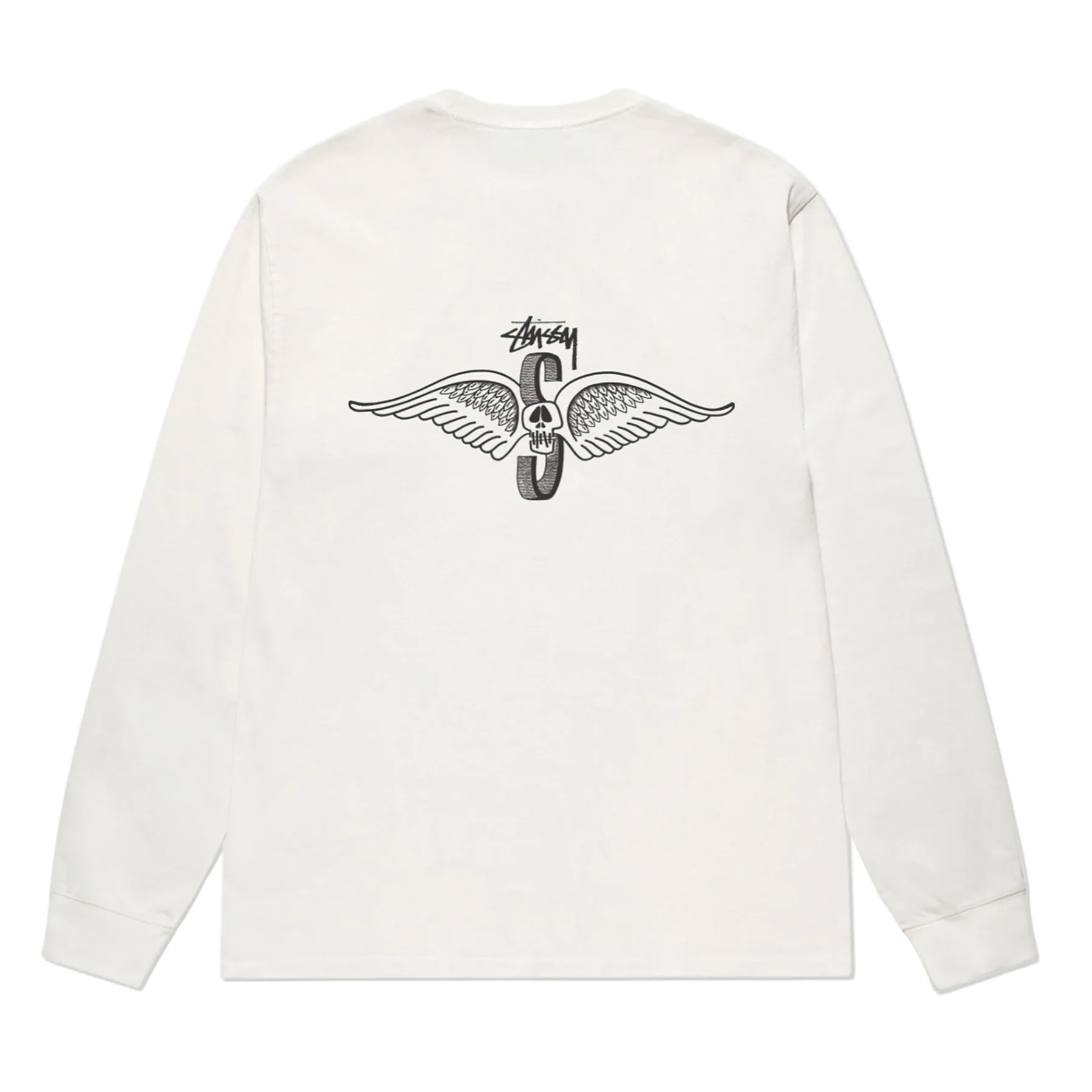 Stüssy Men's Skull Wings Pig. Dyed Long Sleeve T-Shirt Natural - Image 2