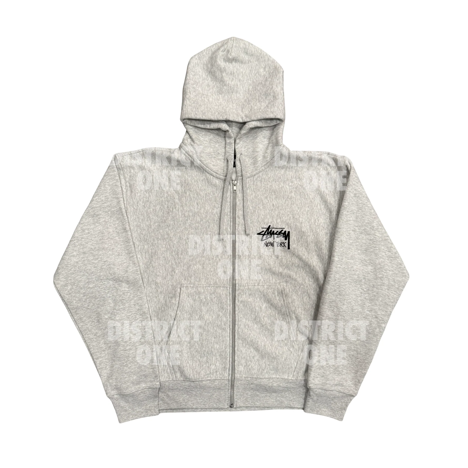 Stussy Stock New York Zip Hoodie Grey [USED] - L (Used) - Image 2