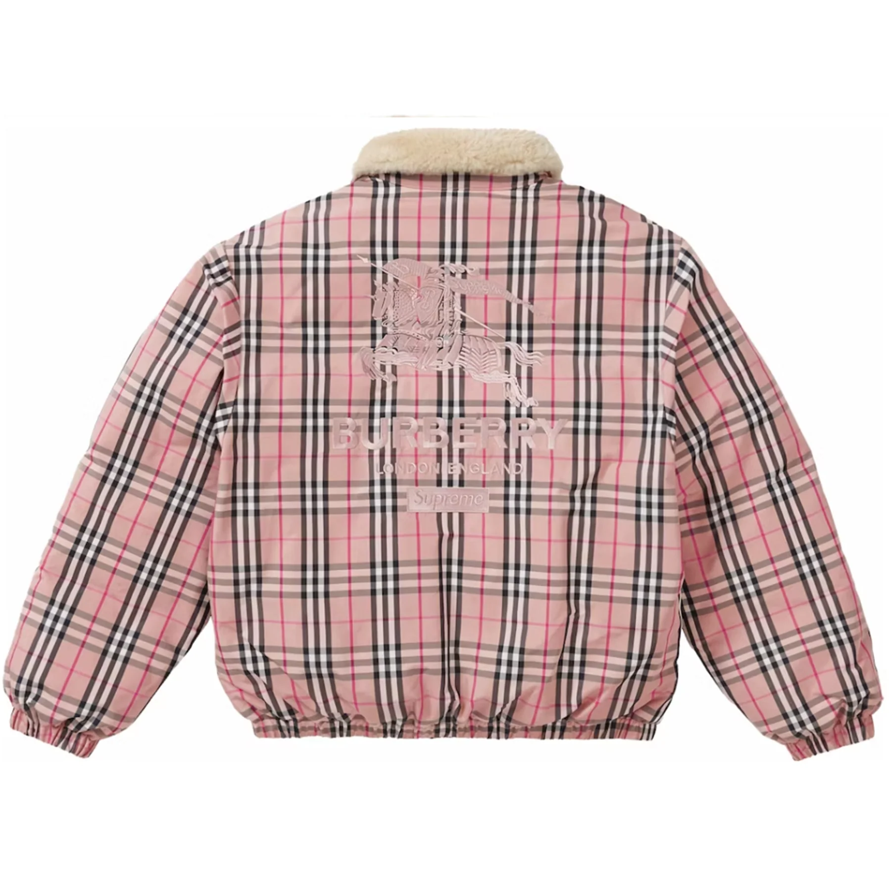 Supreme Burberry Shearling Collar Down Puffer Jacket Pink - Image 3