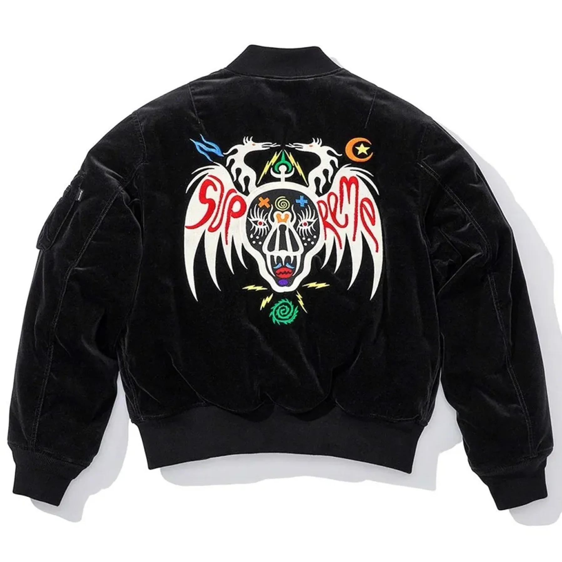 Supreme Clayton Patterson Skulls Embroidered Velvet MA-1 Black [USED] - M (Used) - Image 2