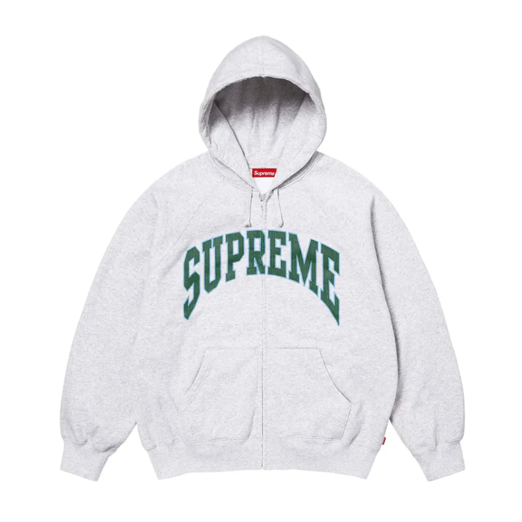 Supreme Cracked Raglan Zip Up Hooded Sweatshirt Ash Grey