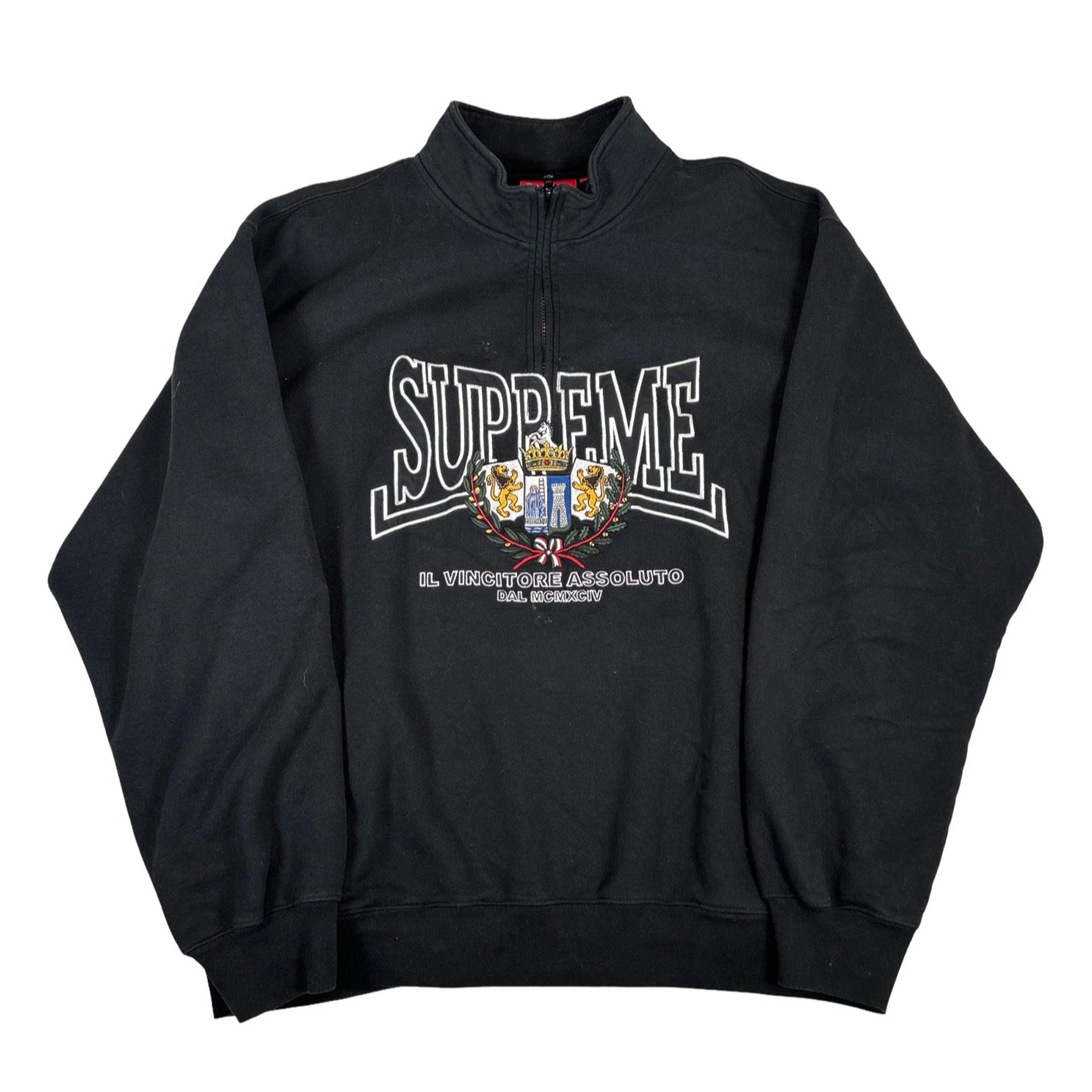 Supreme Crest Applique Half Zip Pullover Black [USED] - XL (Used)
