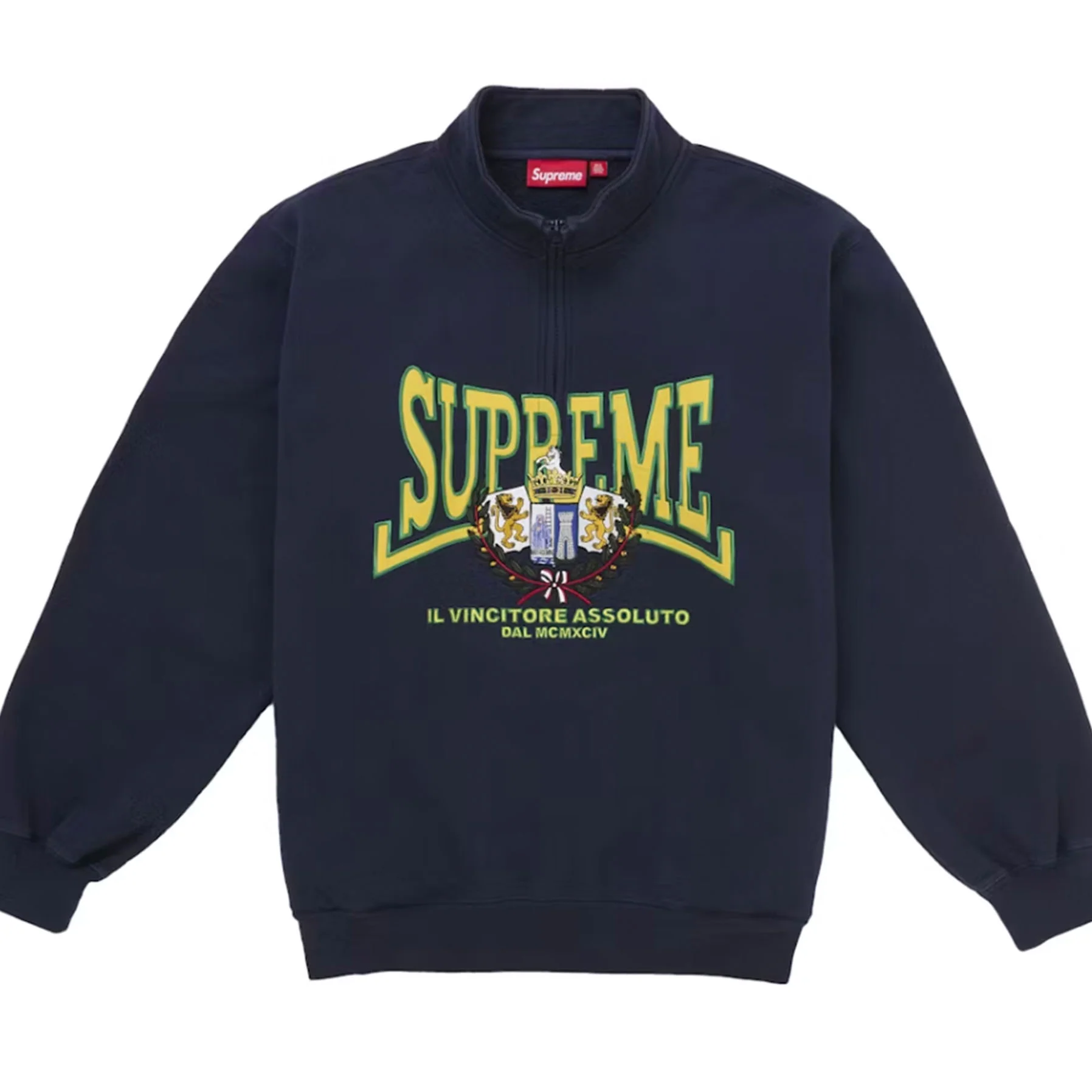 Supreme Crest Applique Half Zip Pullover Navy