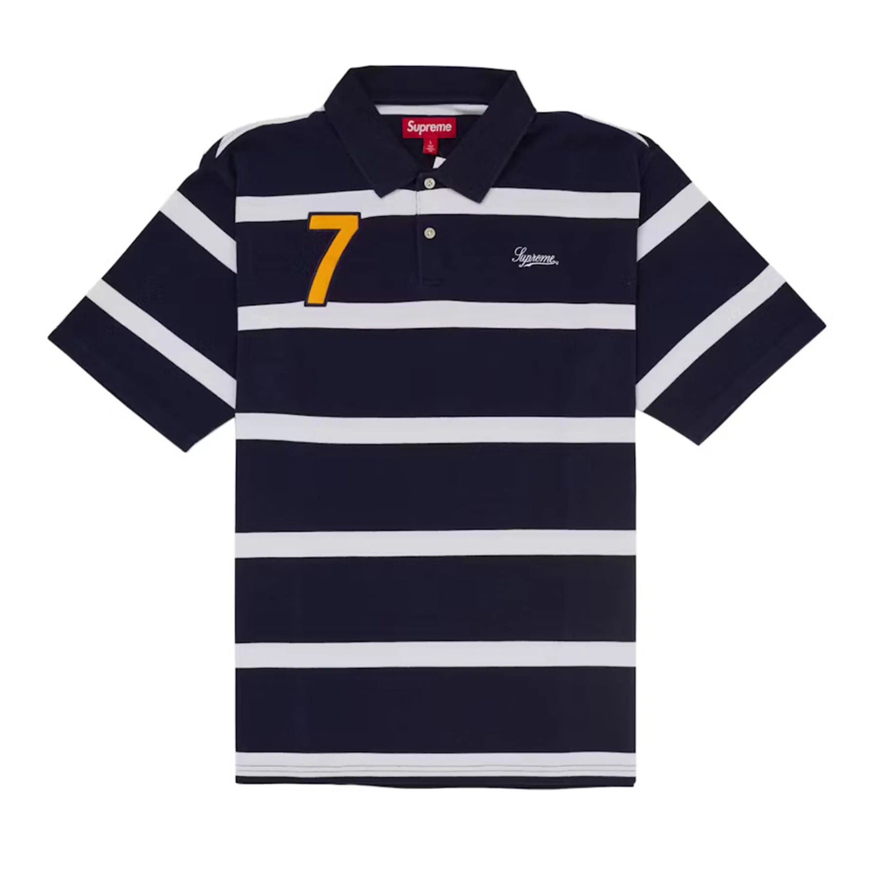 Supreme Cursive Polo Navy Stripe [USED] - L (Used)