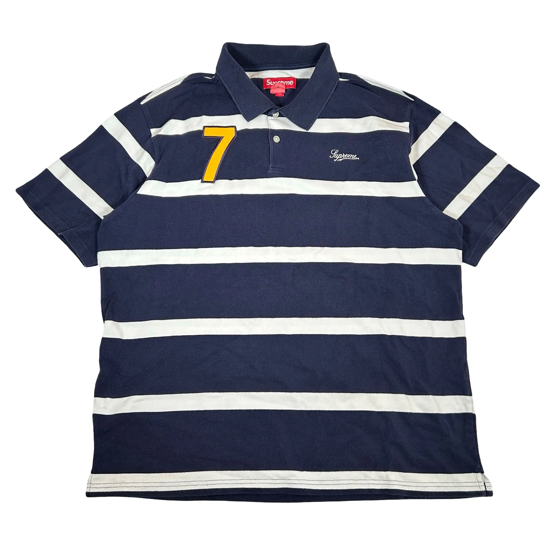 Supreme Cursive Polo Navy Stripe [USED] - L (Used2)