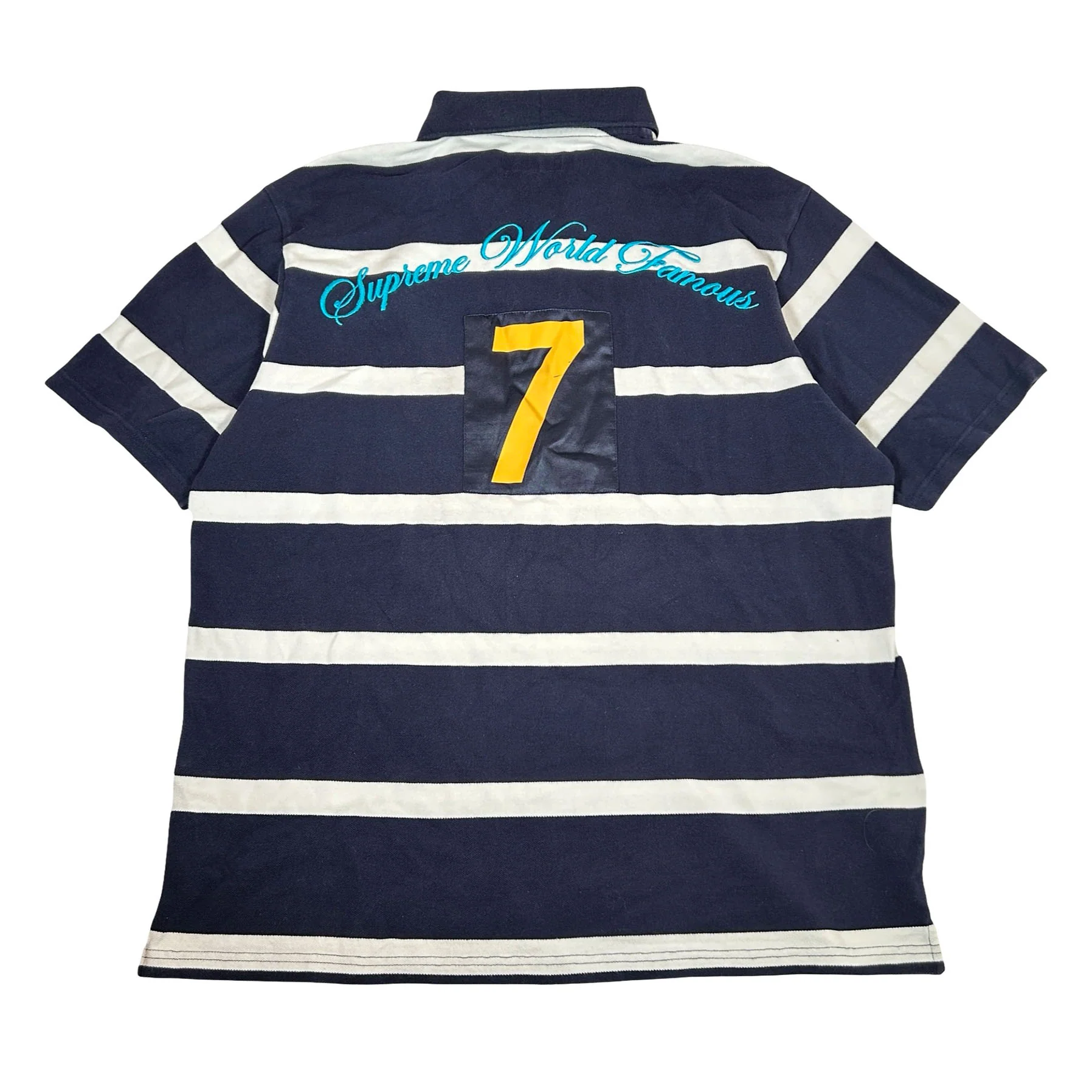 Supreme Cursive Polo Navy Stripe [USED] - L (Used2) - Image 2