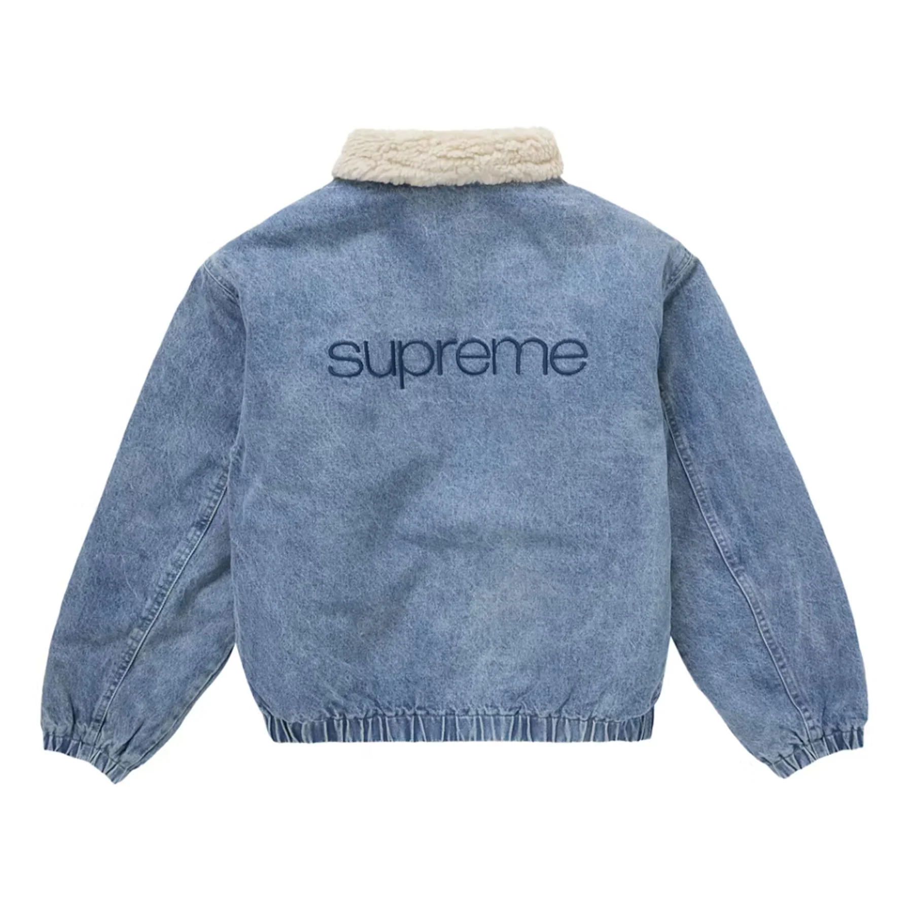 Supreme Faux Shearling Lined Bomber Jacket Denim - Image 2