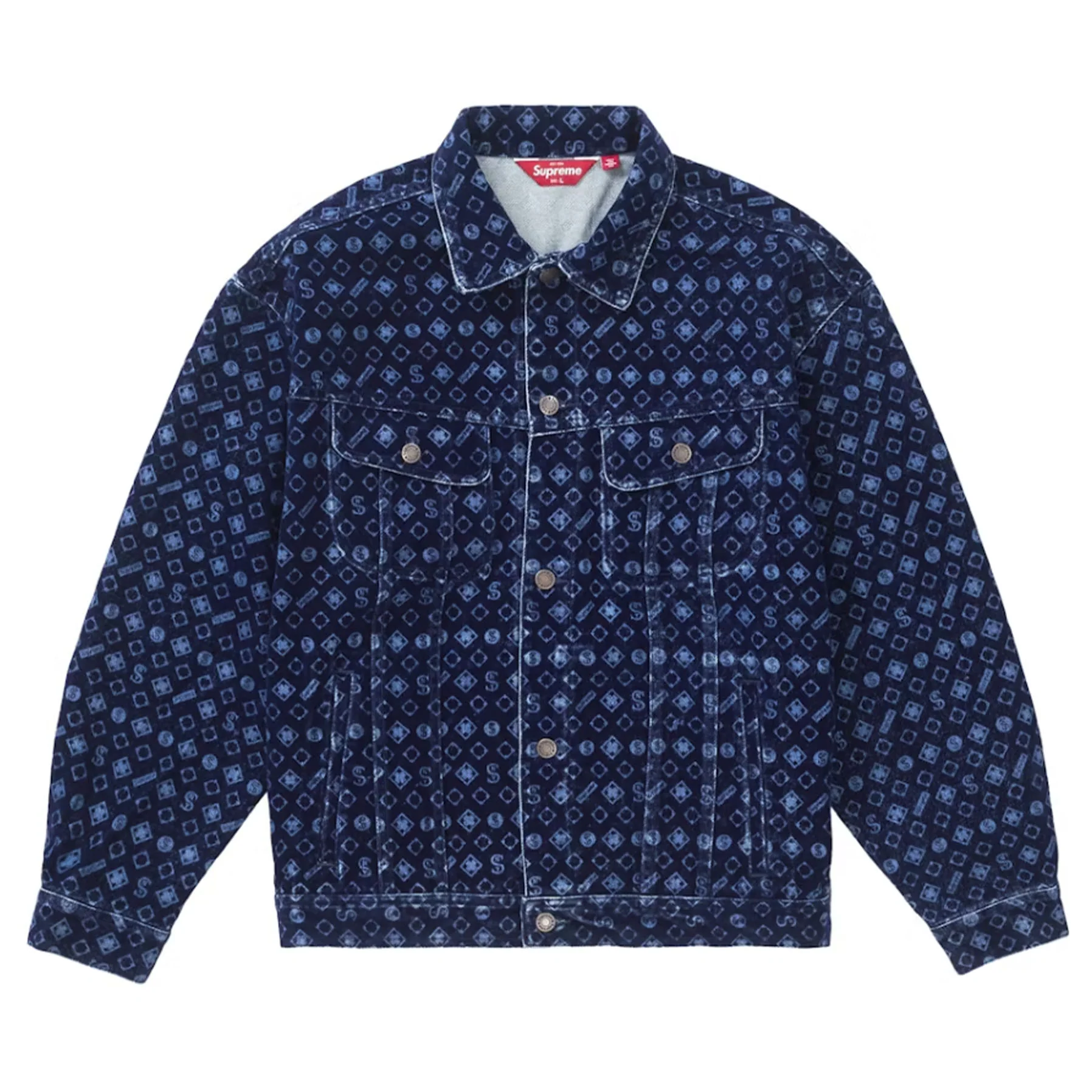 Supreme Flocked Denim Trucker Jacket Blue [USED] - L (Used)