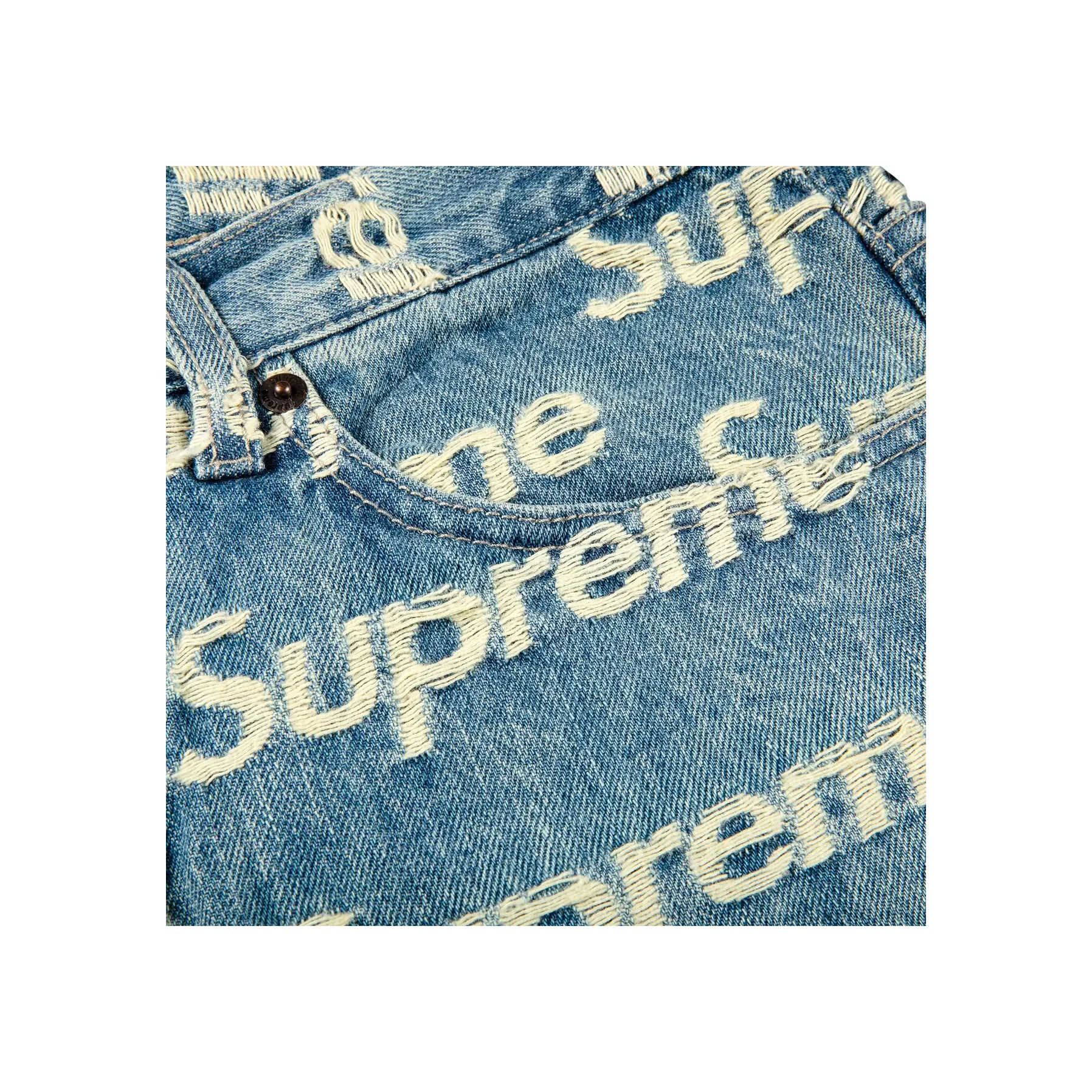 Supreme Frayed Logos Regular Jean Blue [USED] - 34 (Used) - Image 3