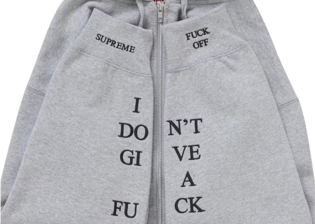 Supreme IDGAF Zip Up Hooded Sweatshirt Heather Grey - Image 3