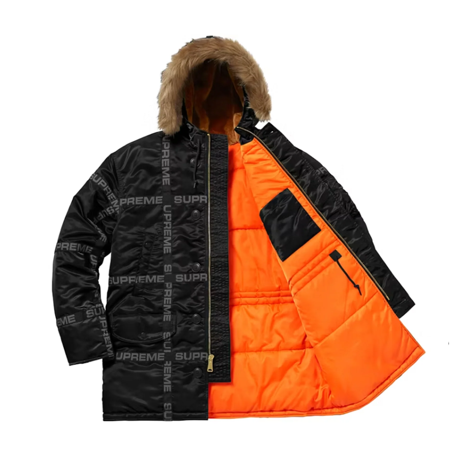 Supreme Logo Tape N-3B Parka Black [USED] - M (Used) - Image 2