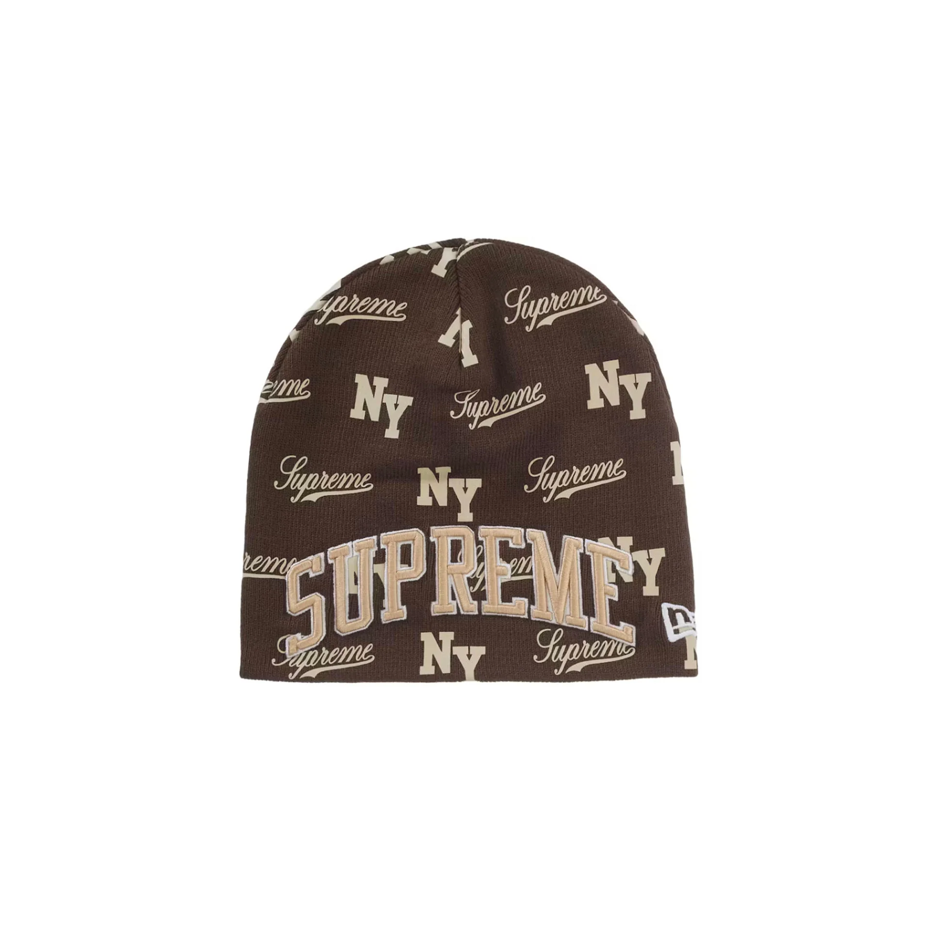 Supreme New Era Monogram Beanie Brown