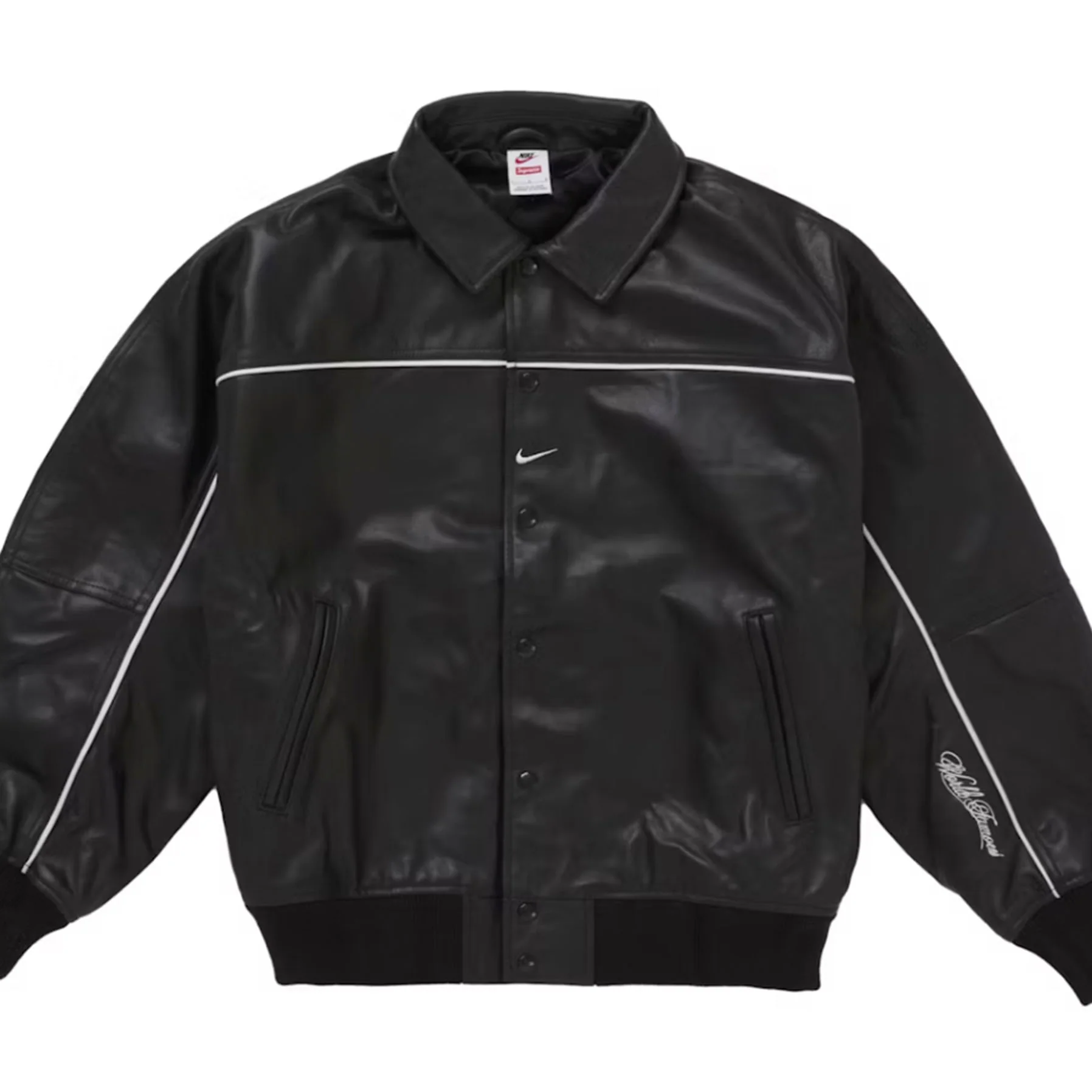 Supreme Nike Leather Varsity Jacket Black [USED] - S (Used) - Image 2