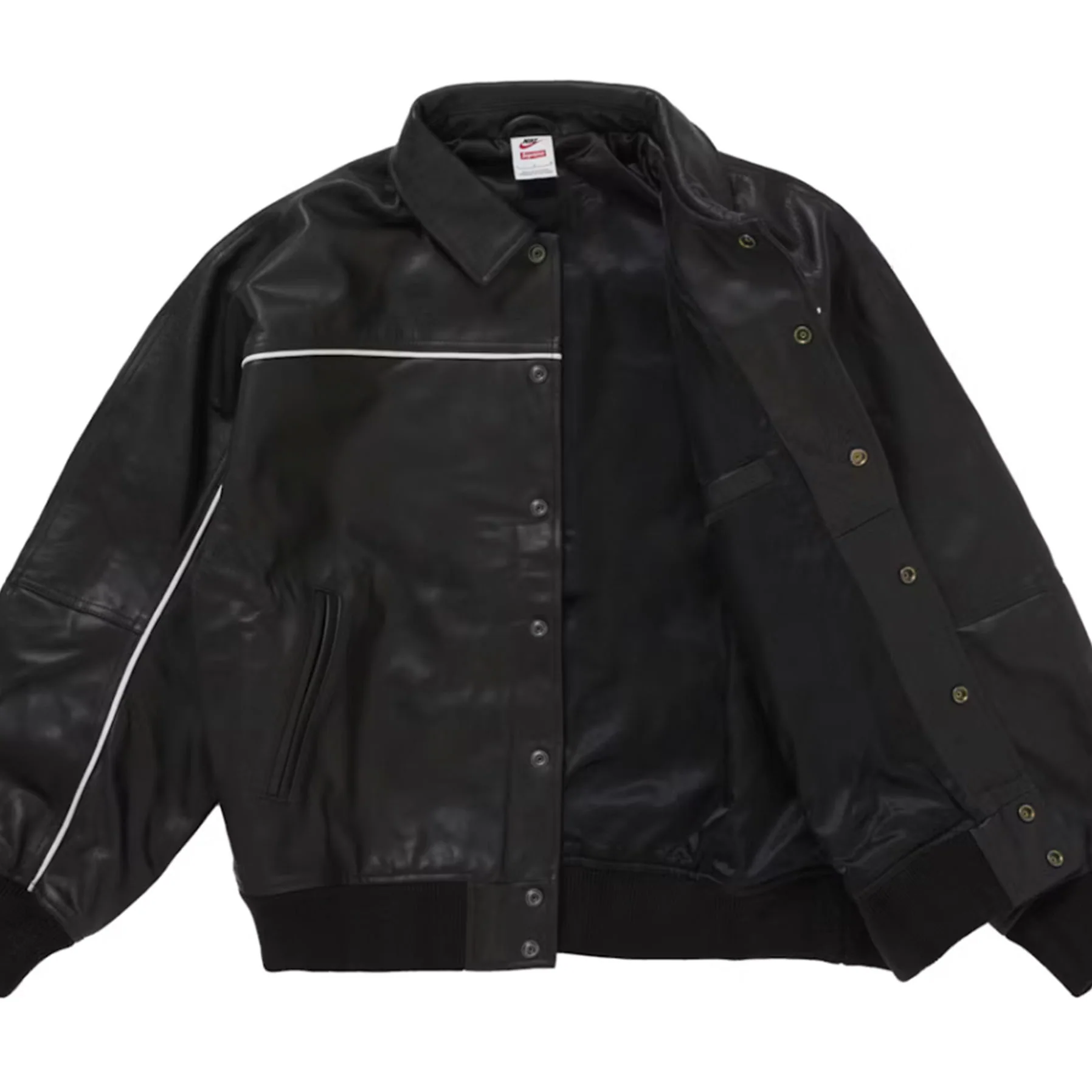 Supreme Nike Leather Varsity Jacket Black [USED] - S (Used) - Image 3