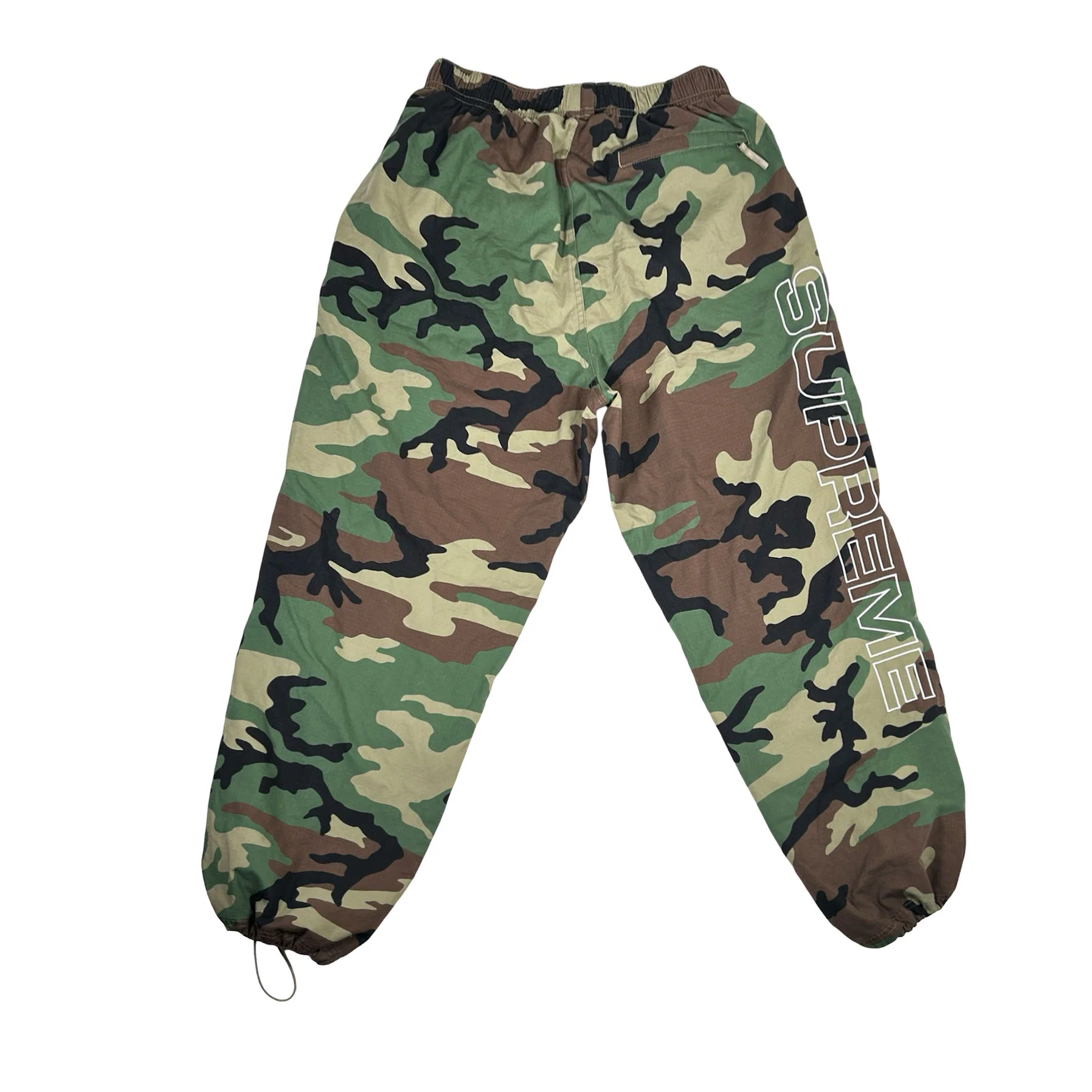 Supreme Spellout Embroidered Ripstop Track Pant Woodland Camo [USED] - S (Used) - Image 2